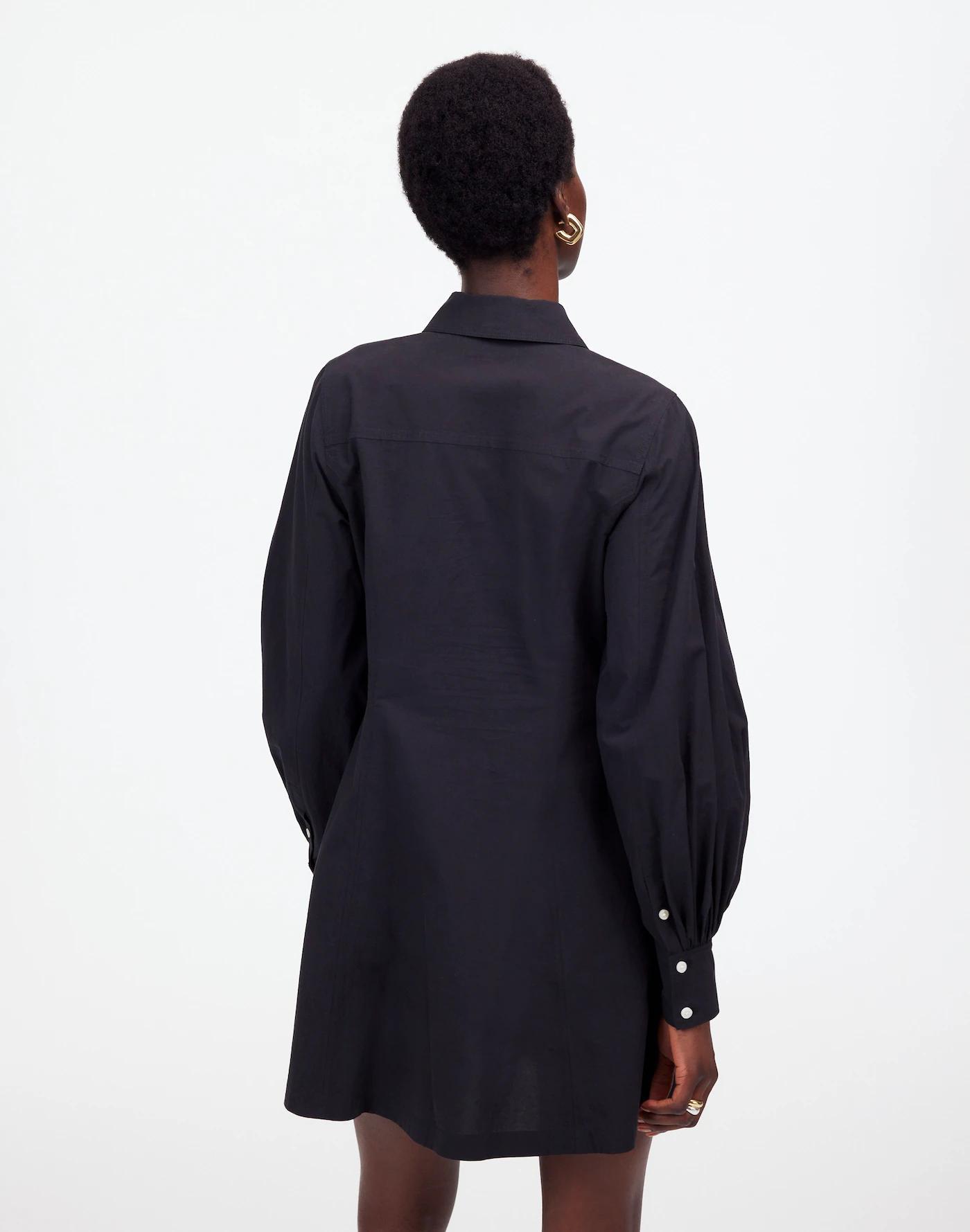 Seamed Long-Sleeve Mini Shirtdress in Poplin Product Image