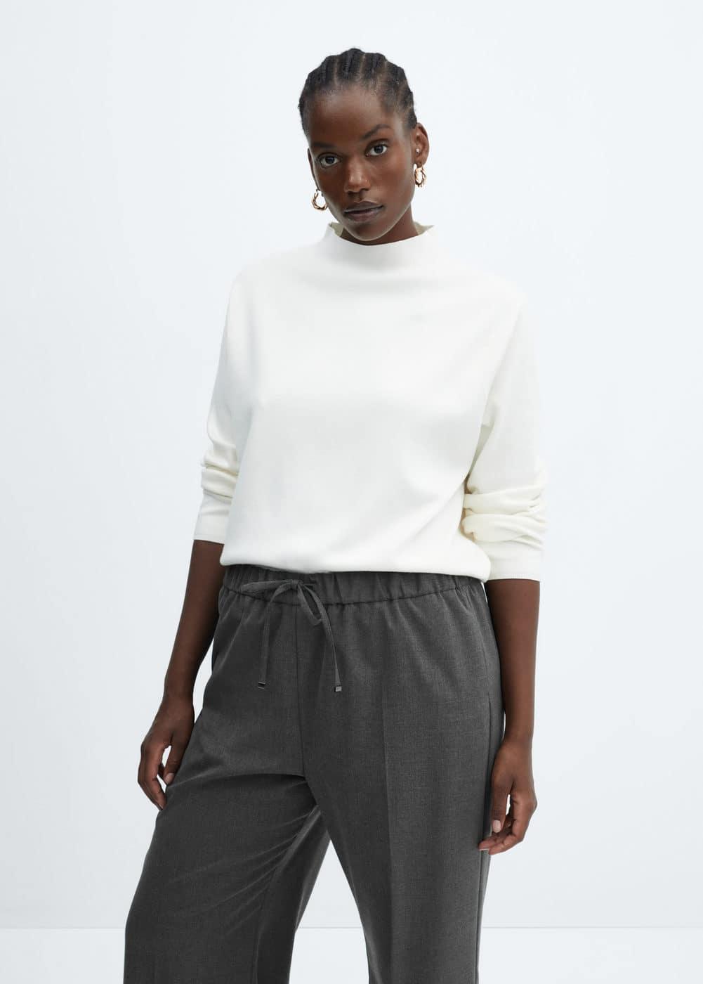 Mango Womens Elastic Waist Wideleg Pants Product Image