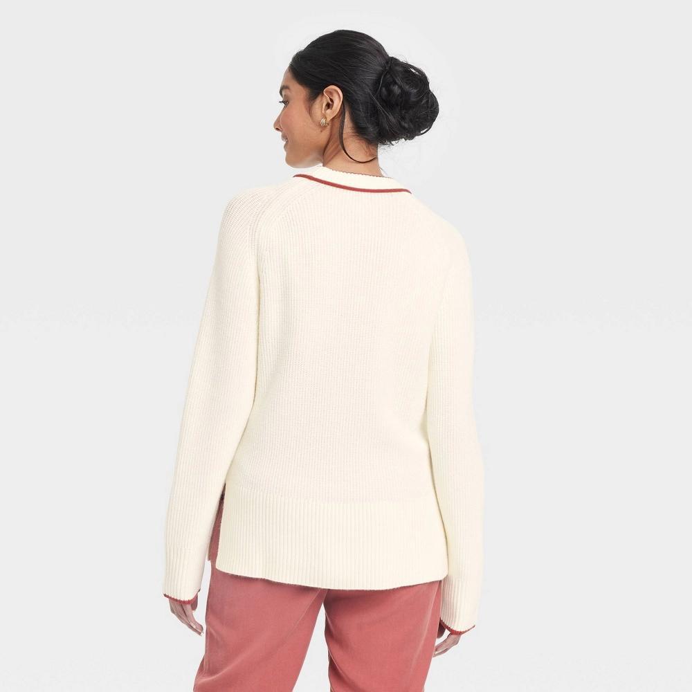 Women's Valentine's Crew Neck Pullover Sweater - A New Day™ Cream Hearts L: Midweight, Long Sleeve, Below Waist Product Image
