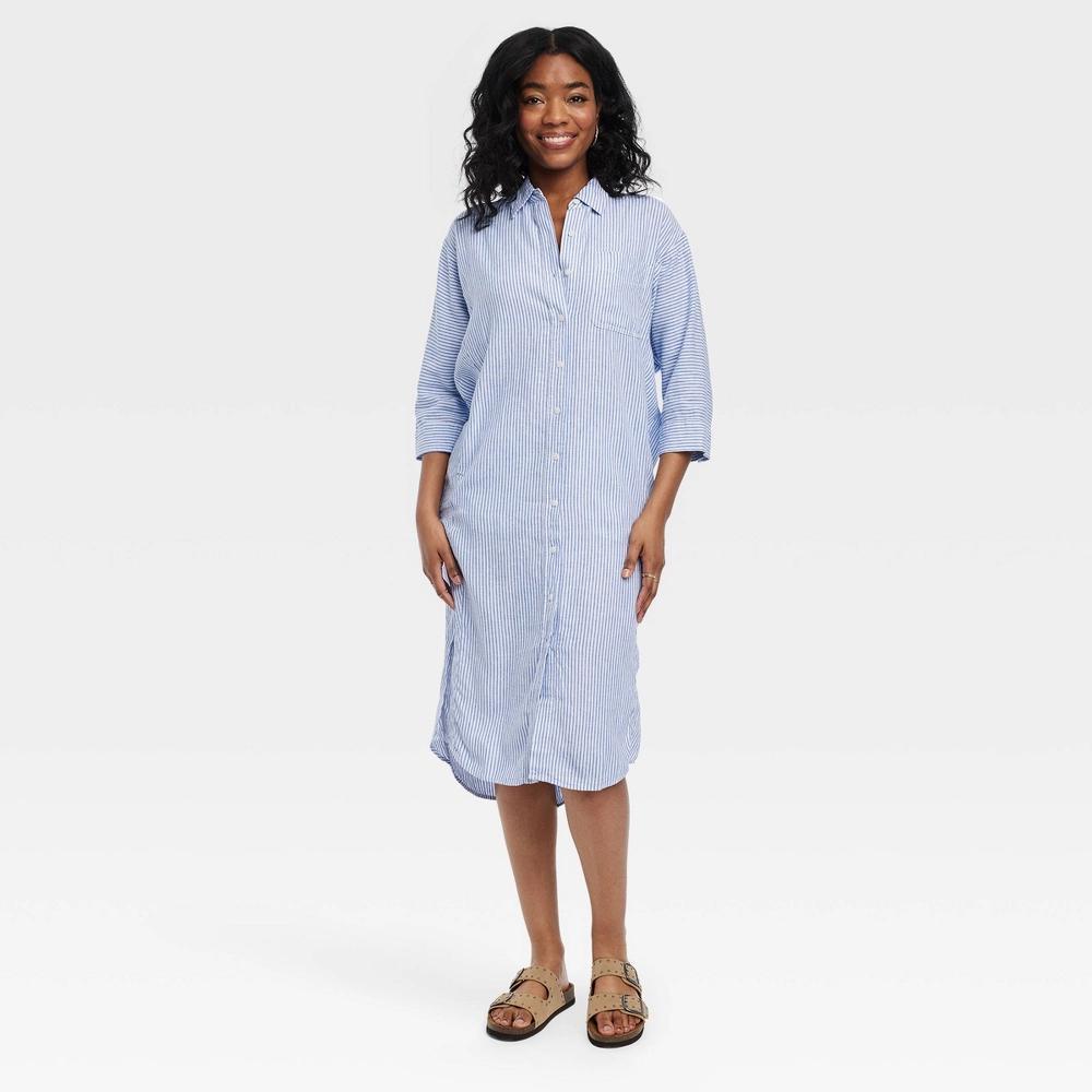 Womens 3/4 Sleeve Midi Shirtdress - Universal Thread Coral XS Product Image