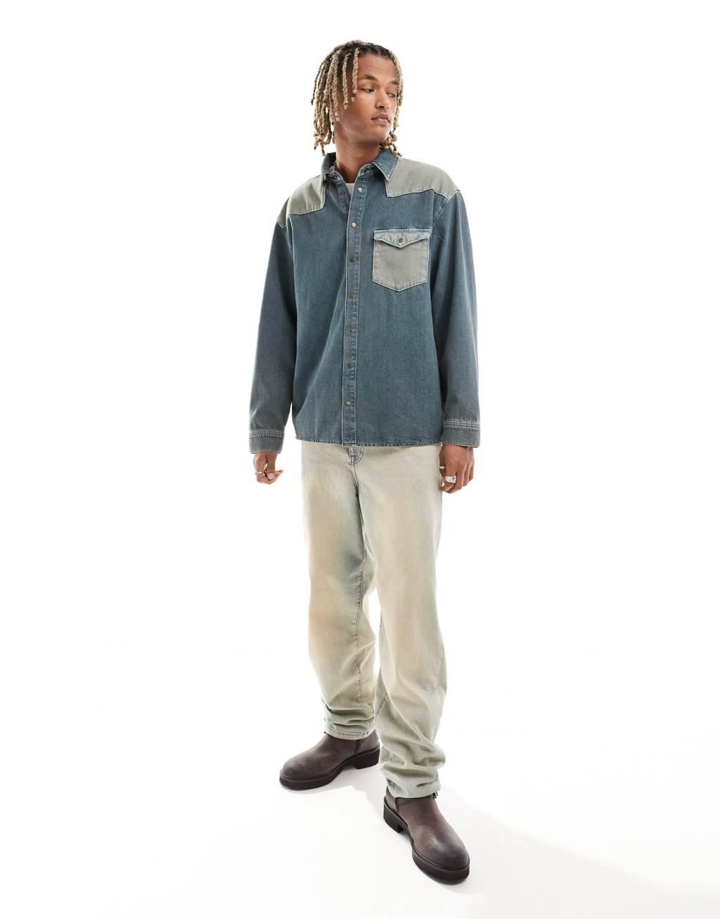 Reclaimed Vintage two tone western denim shirt Product Image