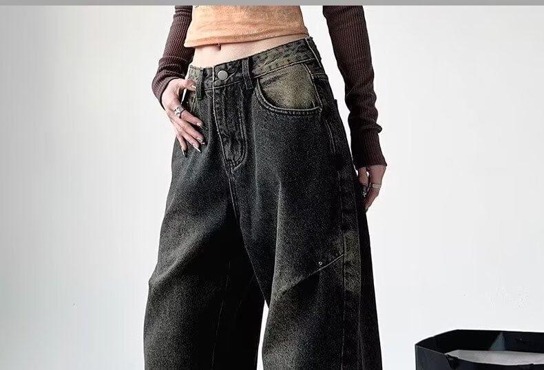 Low Waist Washed Wide Leg Jeans Product Image