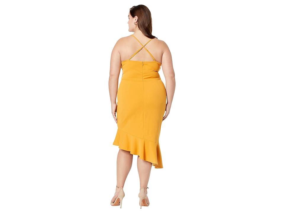Bebe Crossover Flounce Scuba Crepe Midi Dress (Mustard) Women's Dress Product Image
