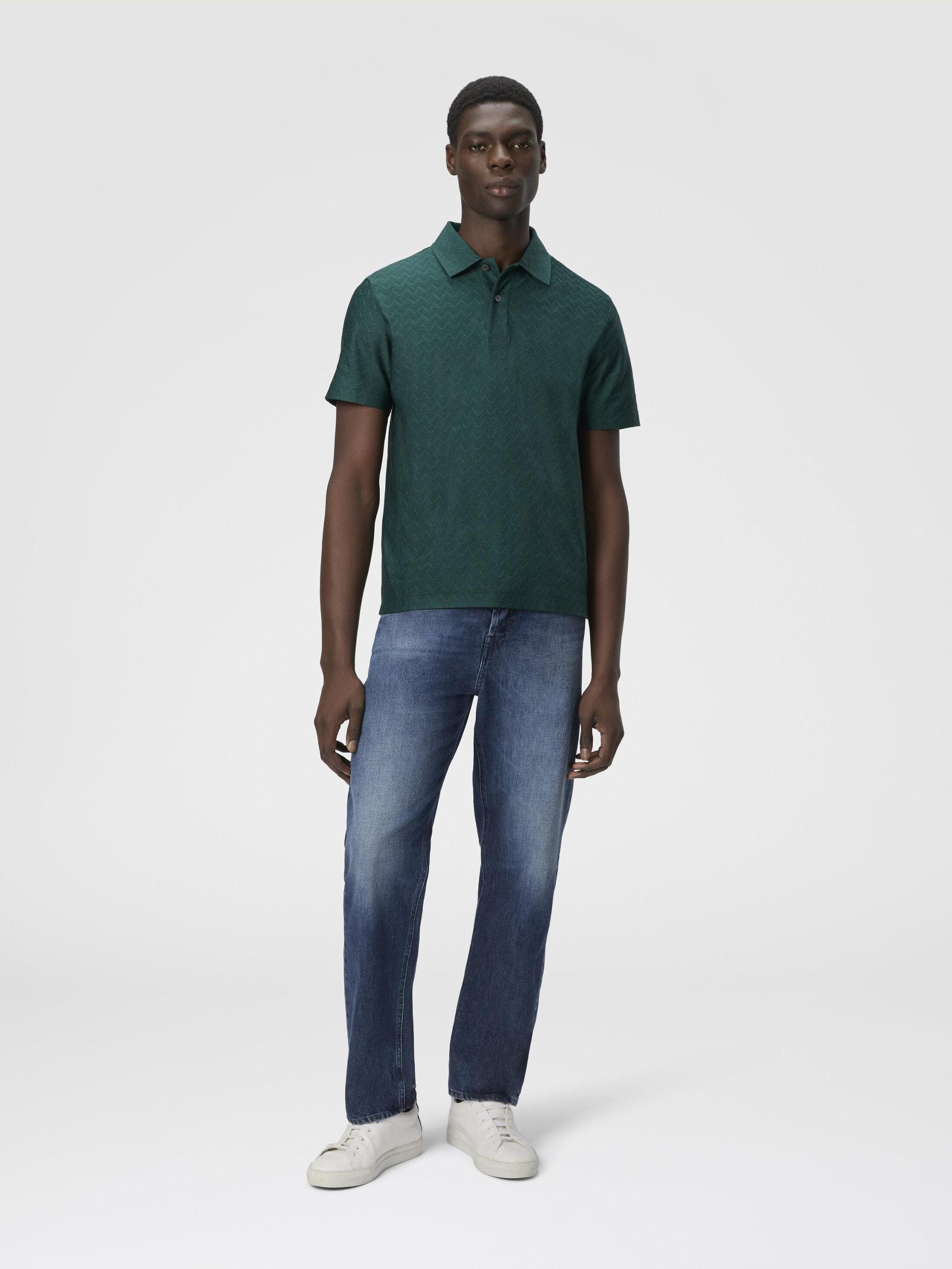 Tonal zigzag cotton jersey polo shirt Product Image