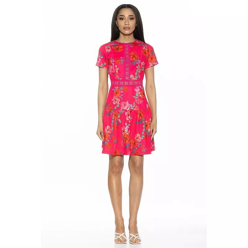 Women's ALEXIA ADMOR Alexa Lace Trim Floral Print Mini Dress, Size: 6, Black Team Product Image