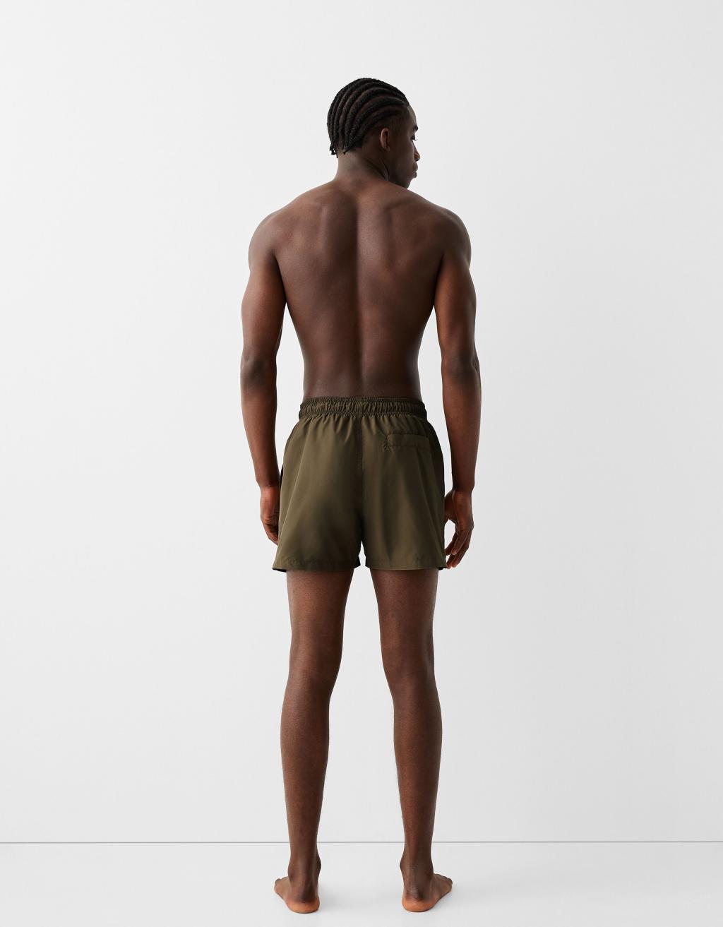 Bershka basic swim shorts in khaki Product Image