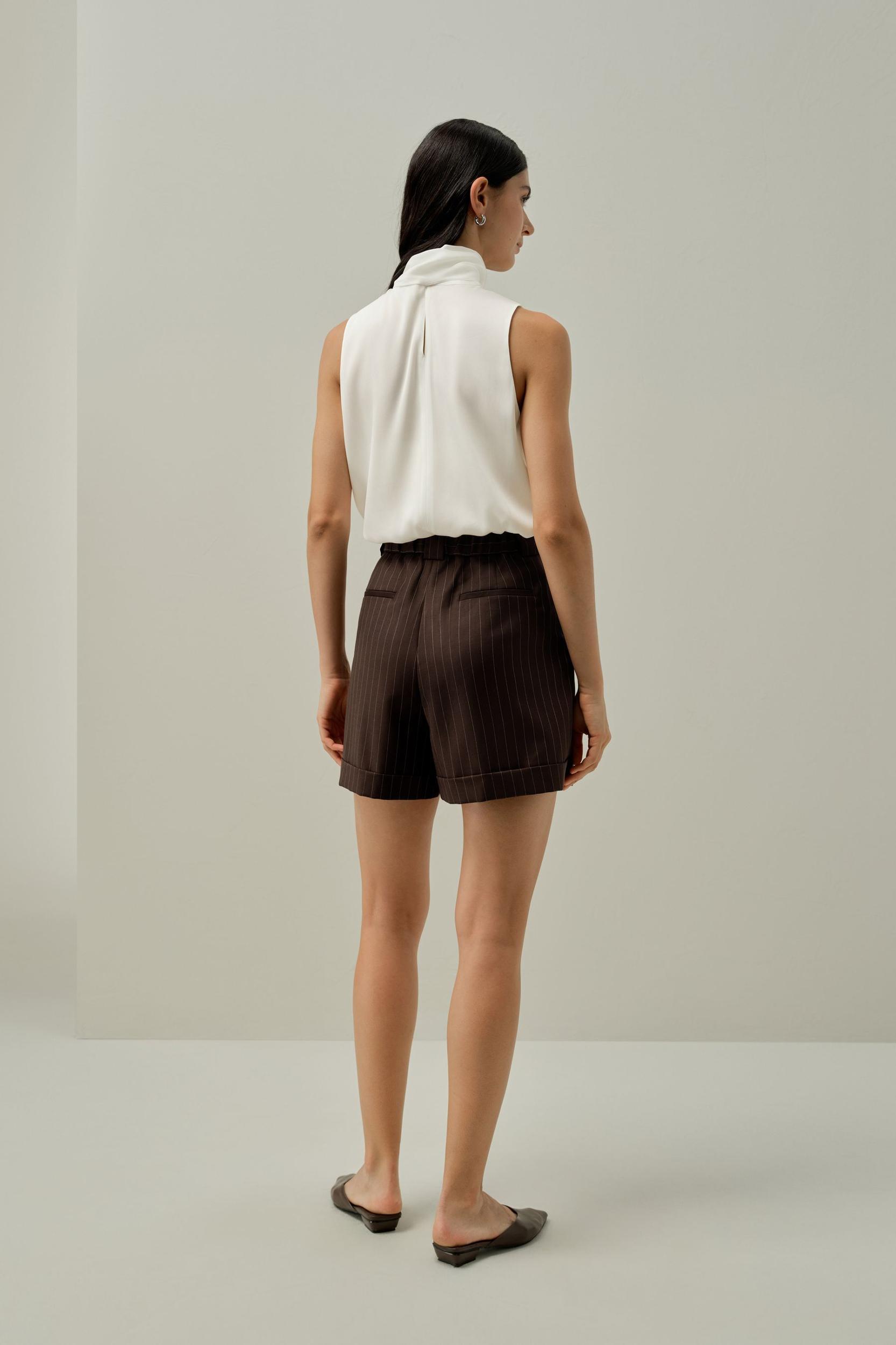 Sleeveless Tie-Neck Silk Blouse Product Image