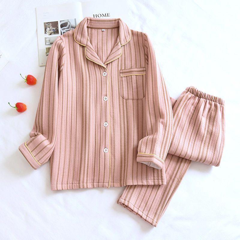 Couple Matching Pajama Set: Striped Shirt + Lounge Pants Product Image