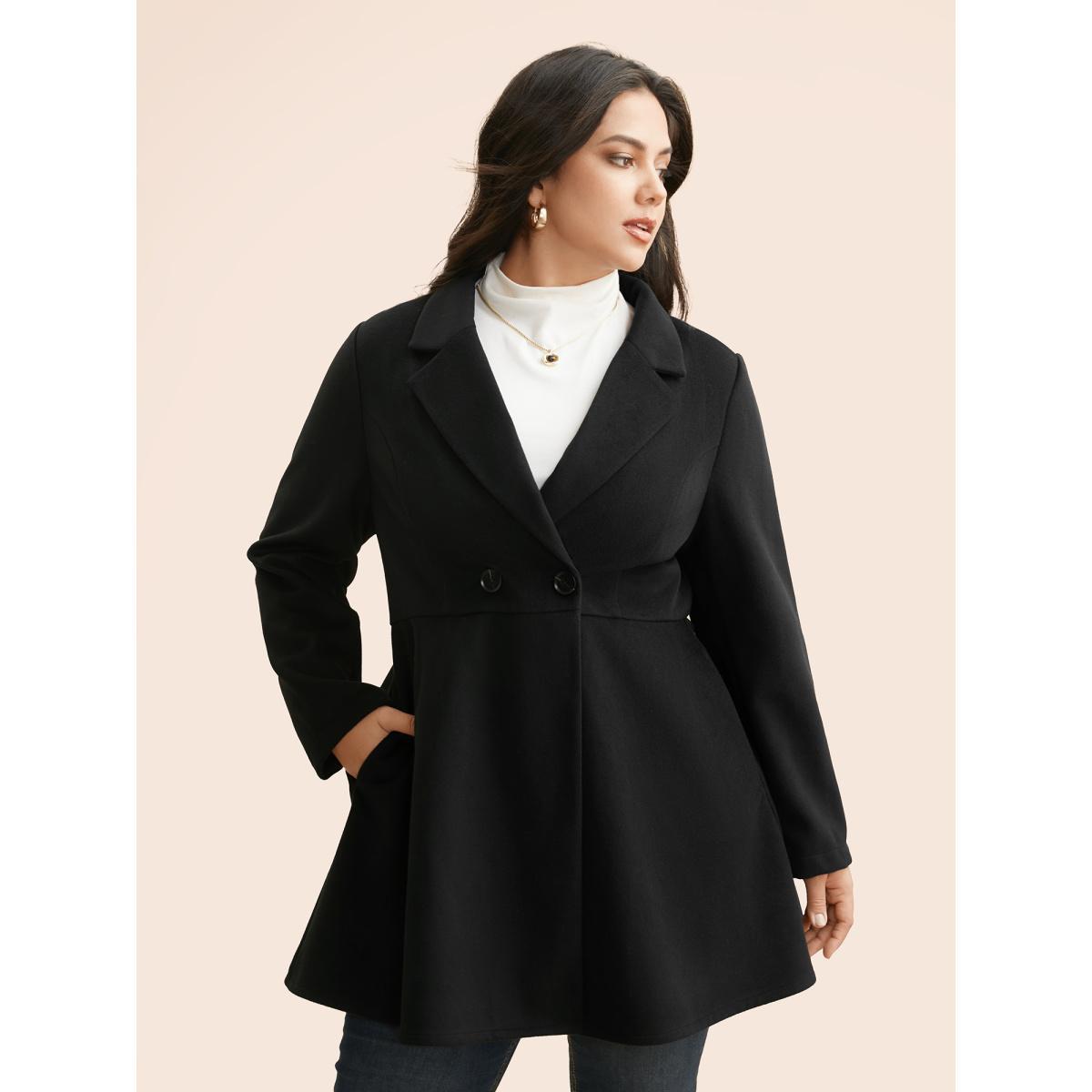 Plus Size Suit Collar Button Up Slightly Stretchy Jacket Women Black Button Bodycon Side seam pocket Everyday Jackets BloomChic 14-16/1X Product Image