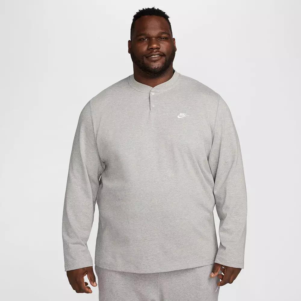 Men's Nike Club Fleece Long Sleeve Henley, Size: Medium, Black Product Image