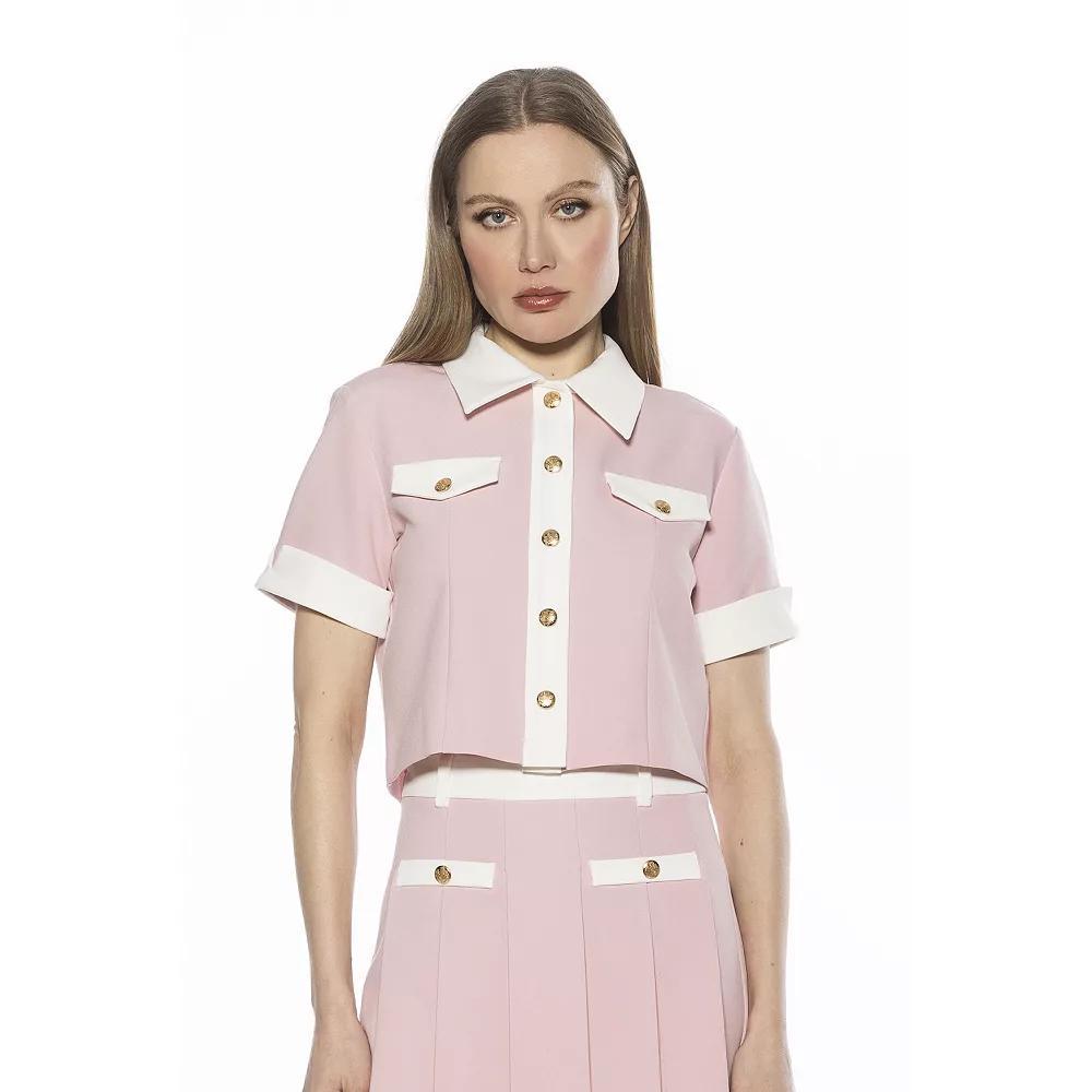 Women's ALEXIA ADMOR Emery Short Sleeve Collared Button Down Top, Size: 10, Ivory Product Image
