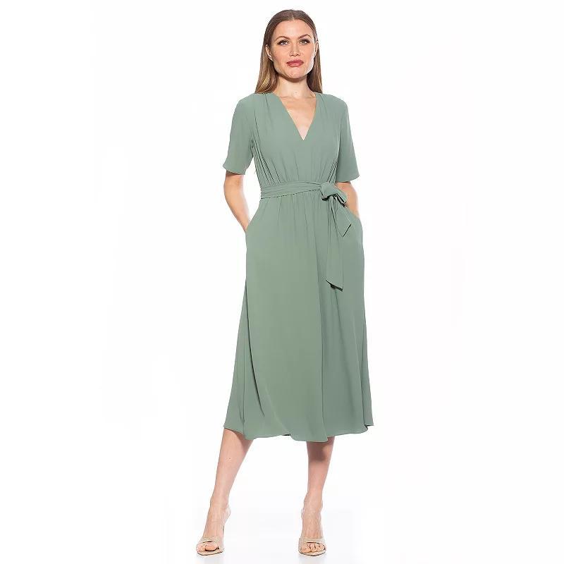 Women's ALEXIA ADMOR Larisa Fit & Flare Waist Tie Midi Dress, Size: 10, Green Product Image