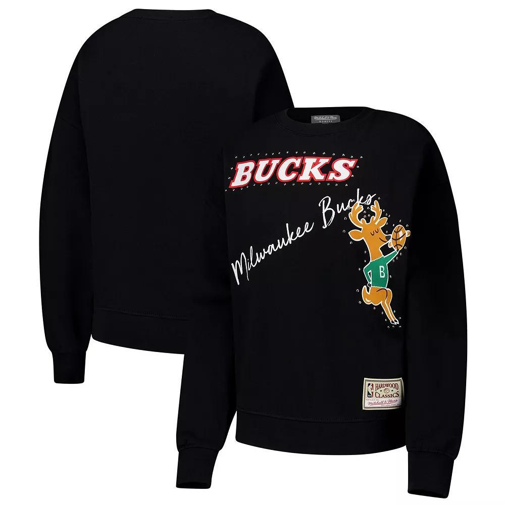 Women's Mitchell & Ness Black Milwaukee Bucks Hardwood Classics Home Team Pullover Sweatshirt, Size: Large Product Image