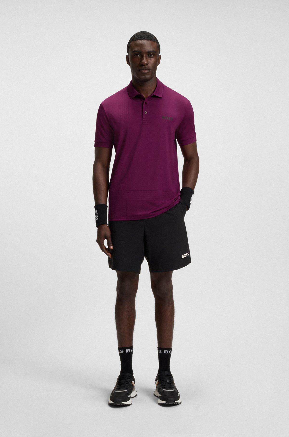 BOSS - Active quick-dry polo shirt with check artwork - Pink Product Image