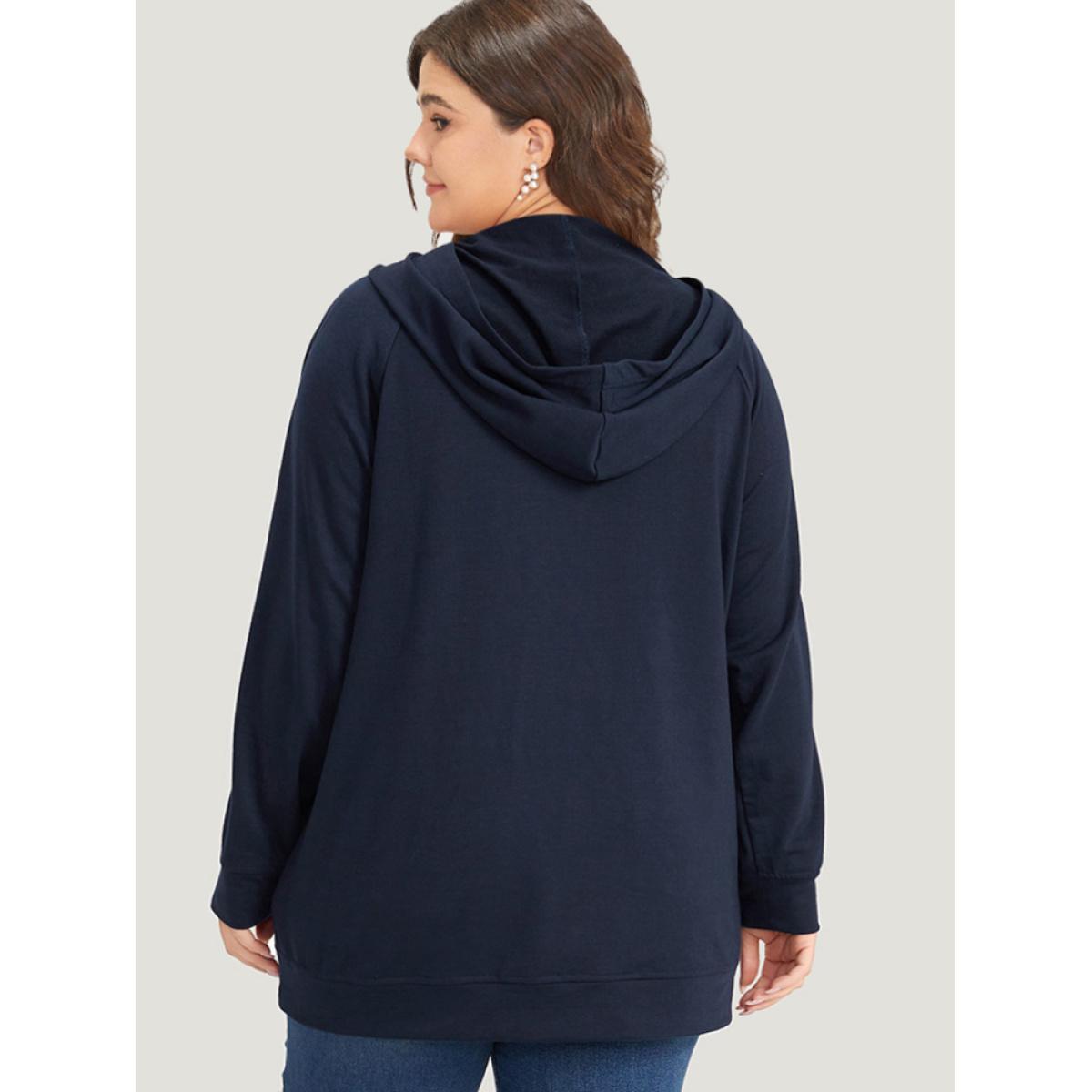 Plus Size Solid Half Zip Hooded Pocket Raglan Sleeve Sweatshirt Women Indigo Casual Elastic cuffs Hooded Dailywear Sweatshirts BloomChic 22-24/3X Product Image