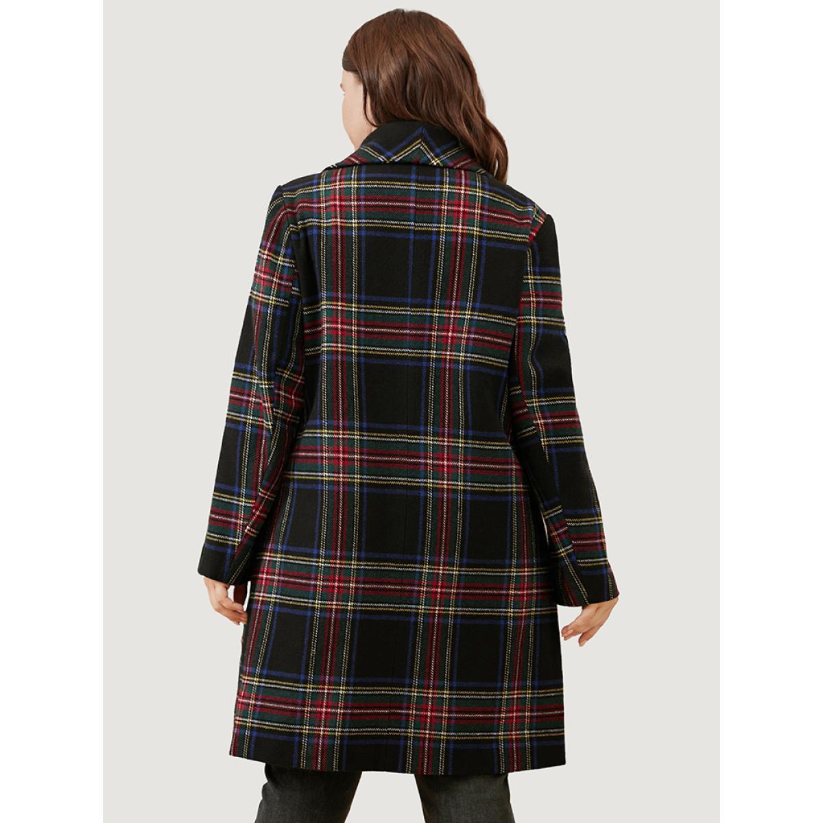 Plus Size Plaid Button Through Pocket Lapel Collar Coat Women Black Casual Pocket Ladies Dailywear Winter Coats BloomChic 22-24/3X Product Image