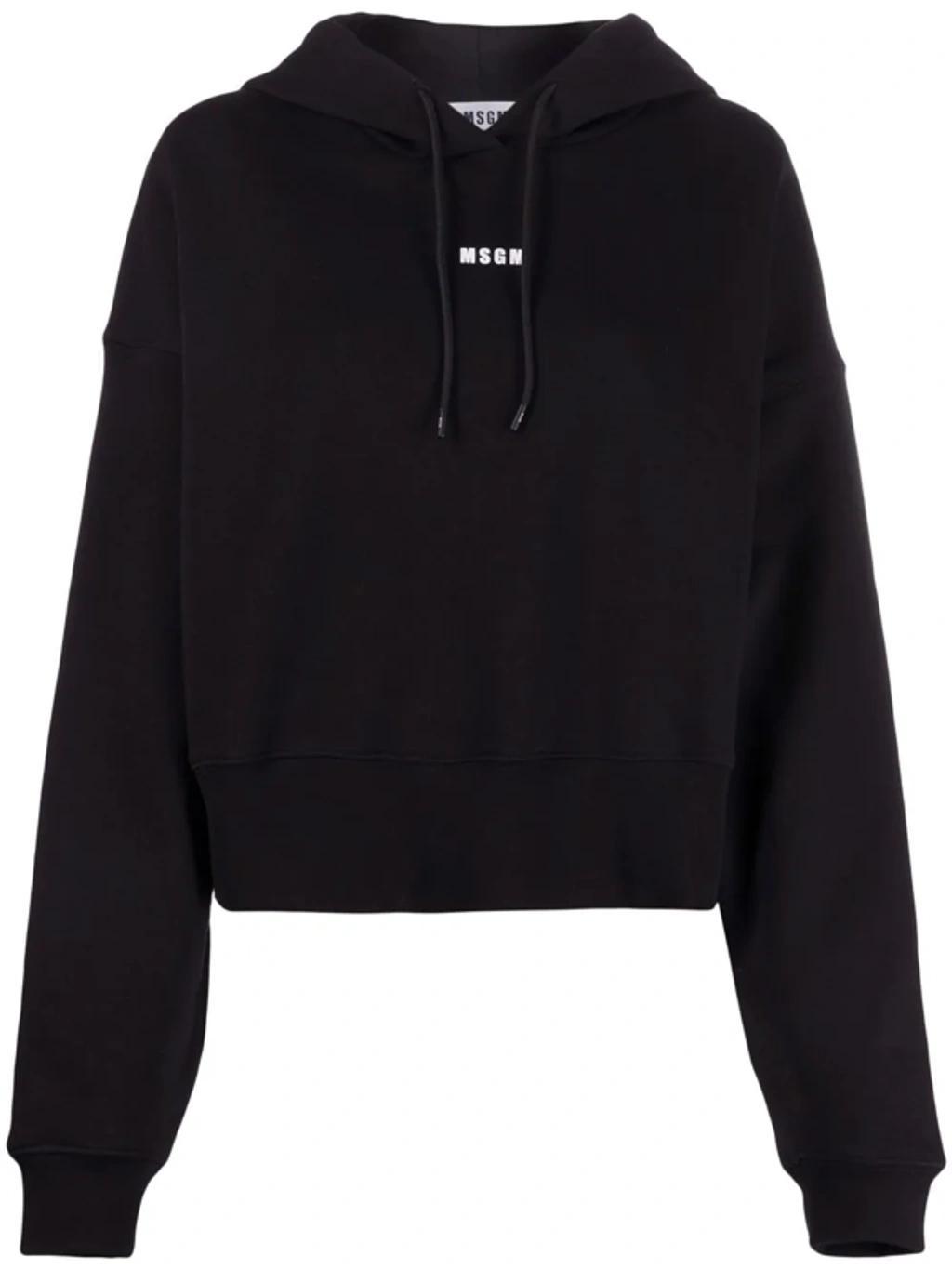 MSGM Logo-print Drawstring Hoodie In Black Product Image