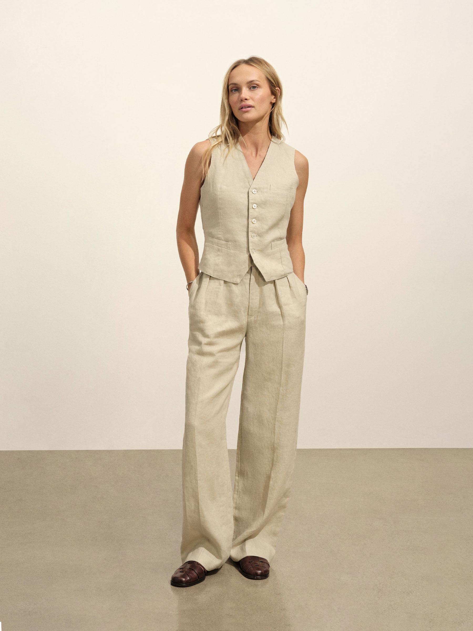 Soft Sand Riviera Linen Wide Leg Trouser Product Image