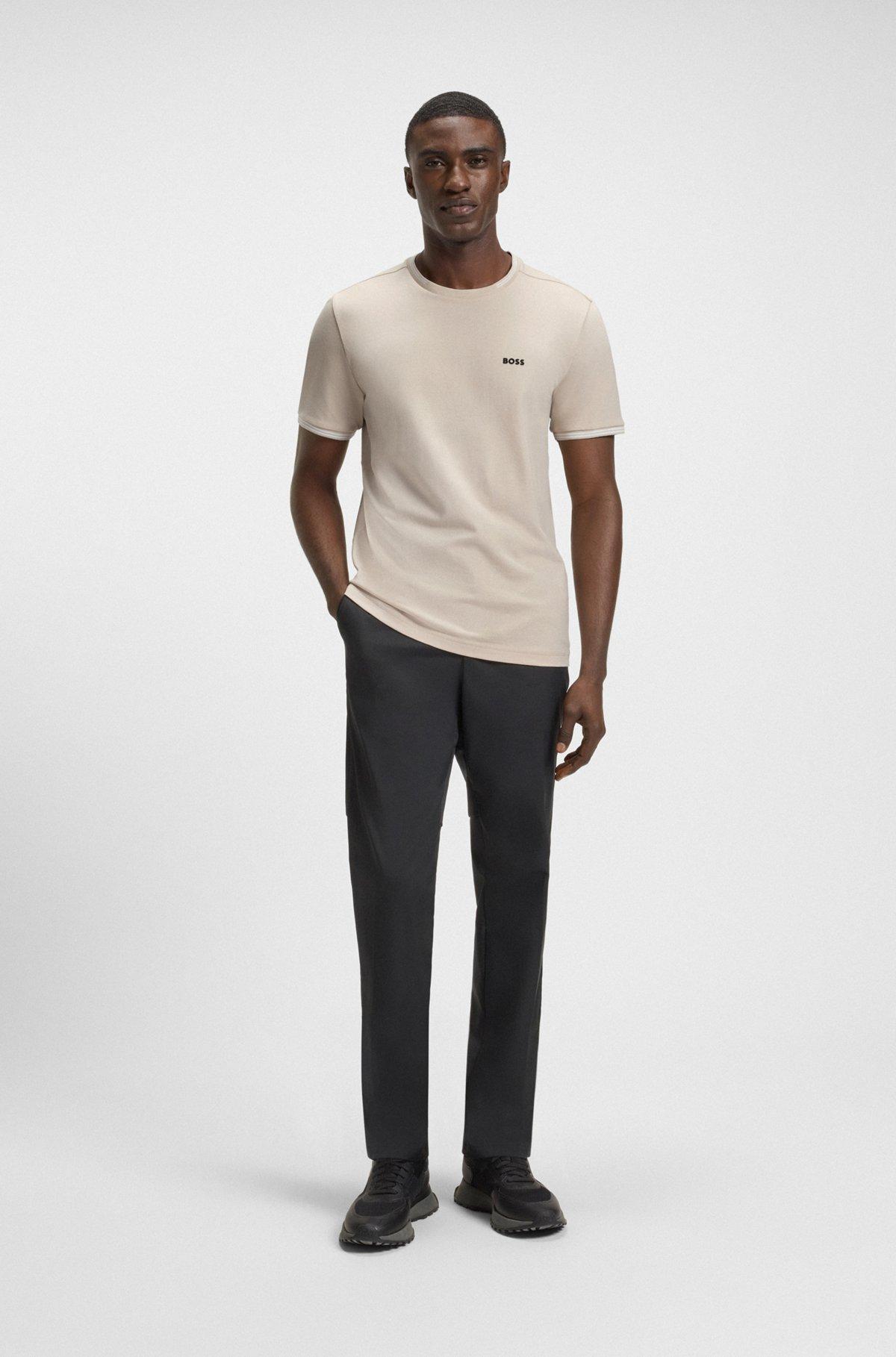 Stretch-cotton T-shirt with stripes and logo Product Image
