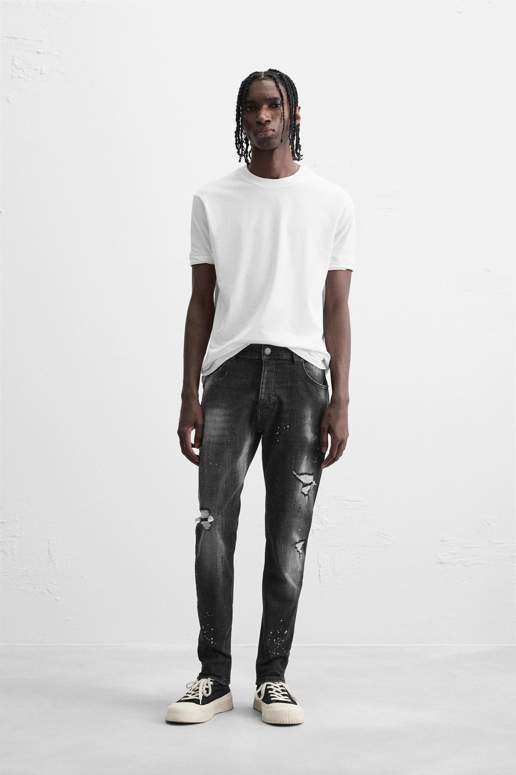 SPLATTERED RIPPED SKINNY JEANS Product Image