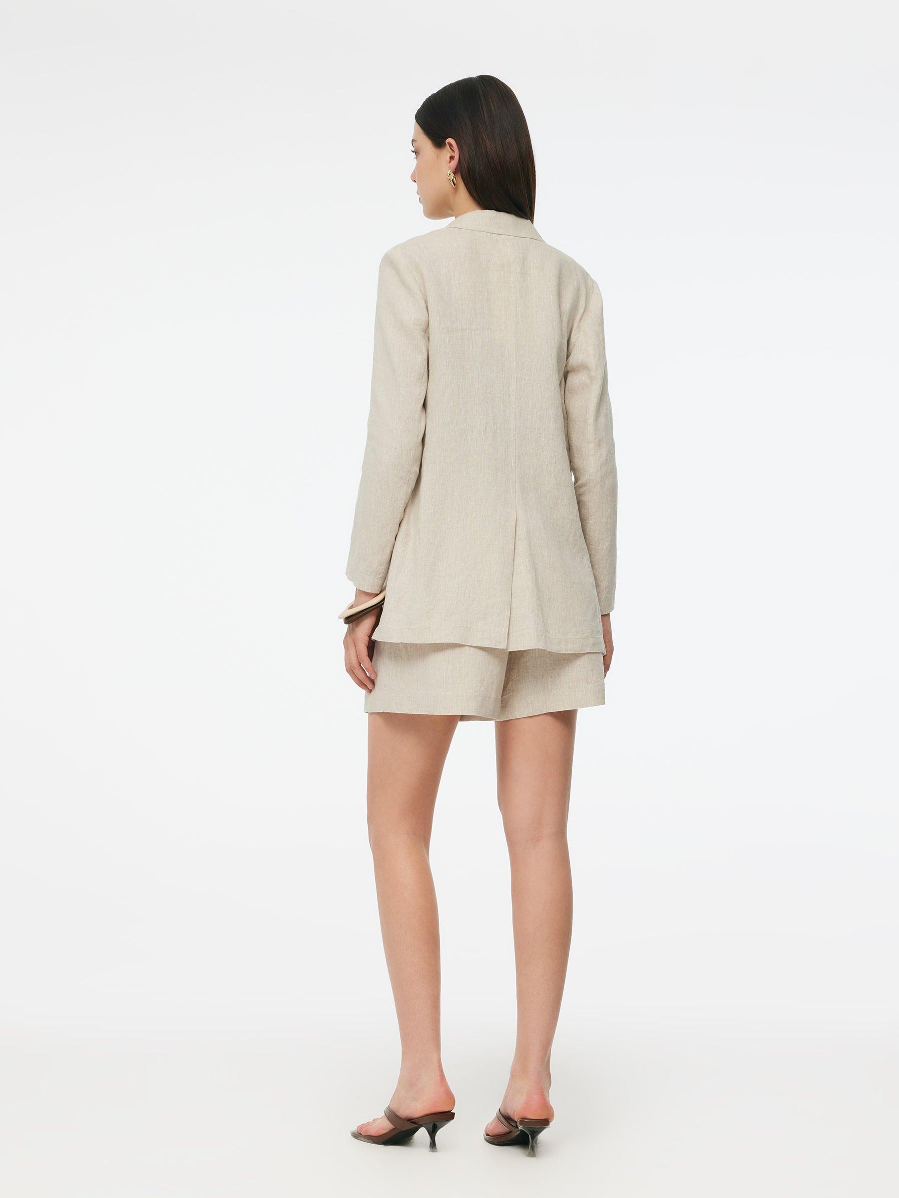 100% Linen Back Slit Women One Button Blazer Product Image
