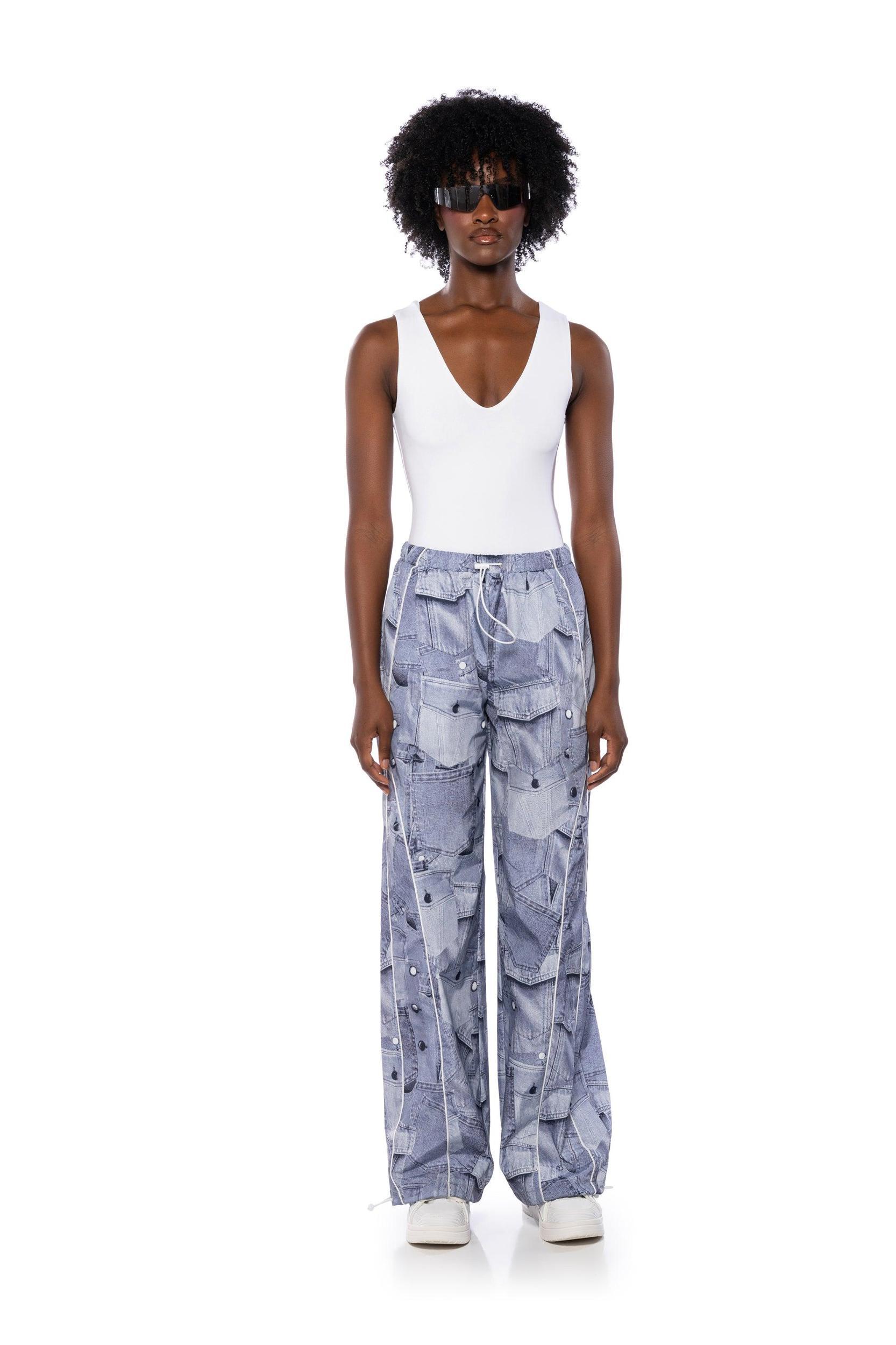 LOOK AGAIN DENIM GRAPHIC PARACHUTE PANT Product Image