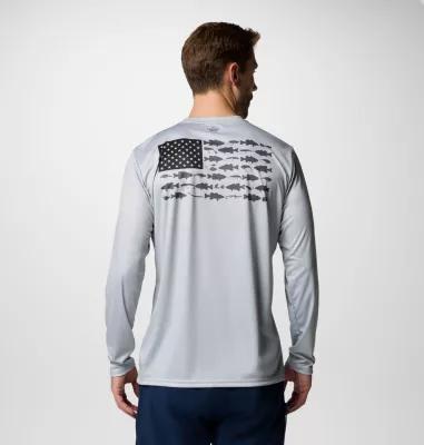 Men's Columbia PFG Terminal Tackle™ Fins & Stripes Long Sleeve T-Shirt, Size: XXL, Cool Grey Product Image