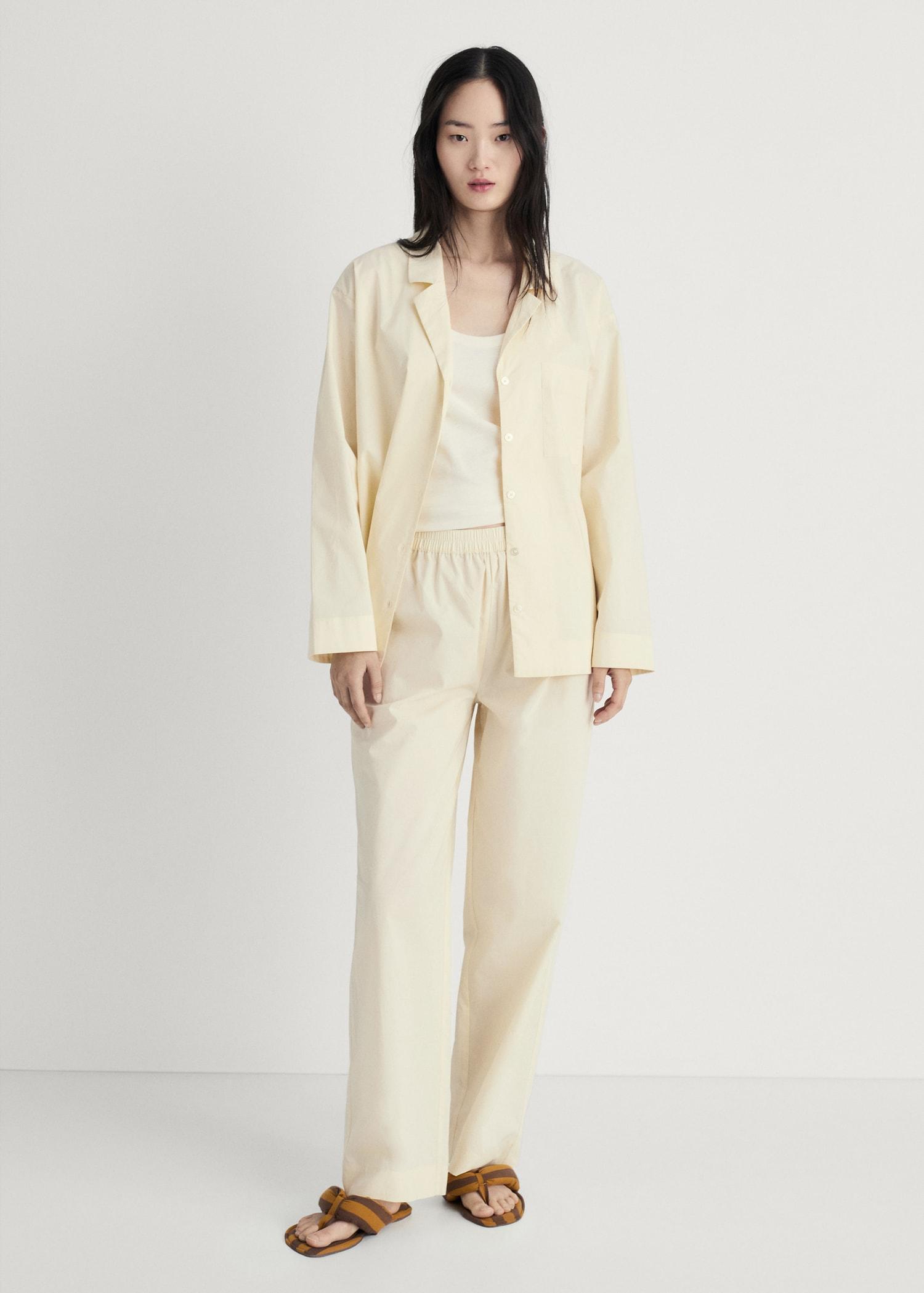 Garment-washed cotton pants - Women | MANGO USA Product Image