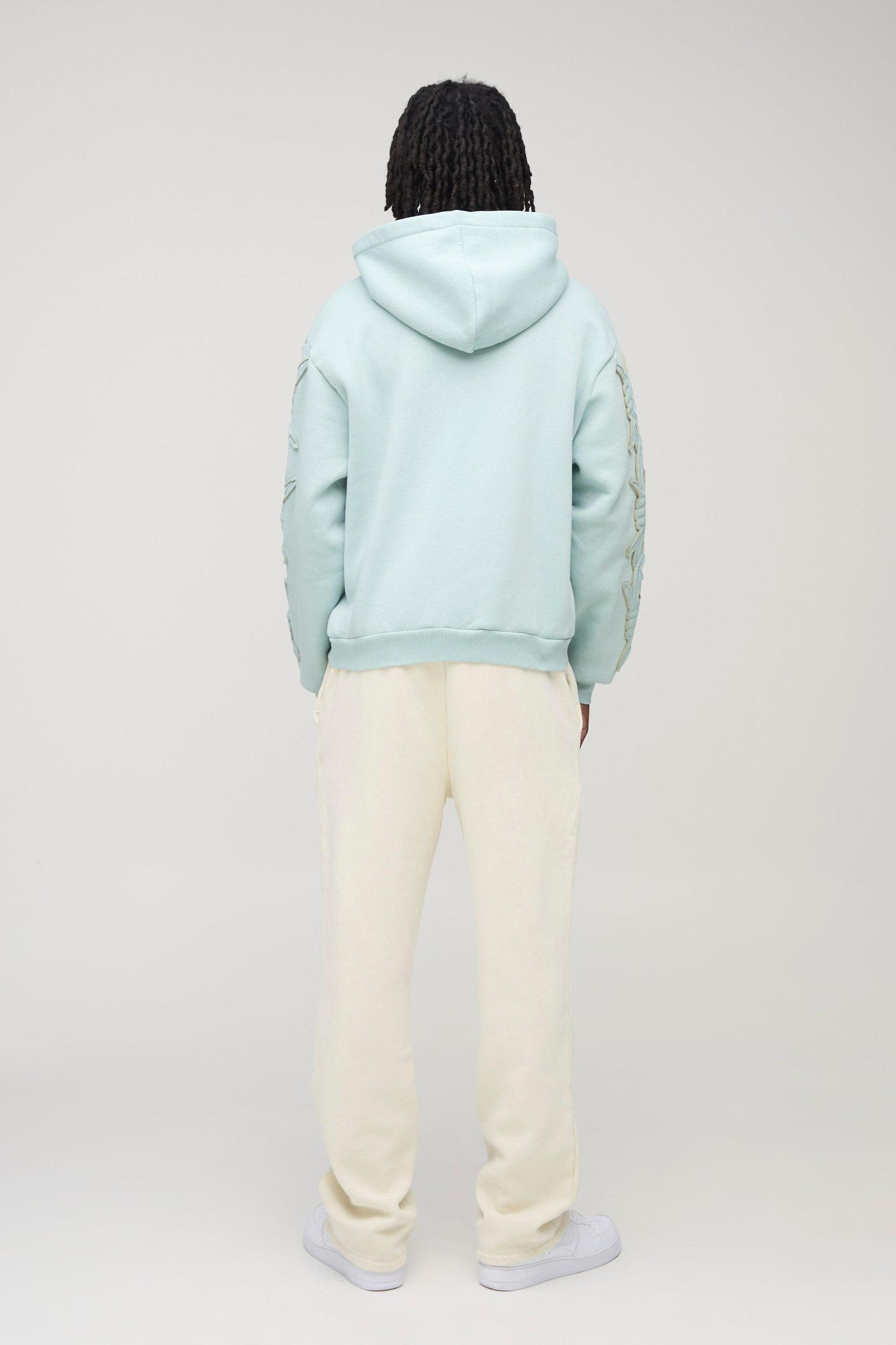Oversized Boxy Official Raw Edge Applique Zip Through Hoodie | boohooMAN USA Product Image