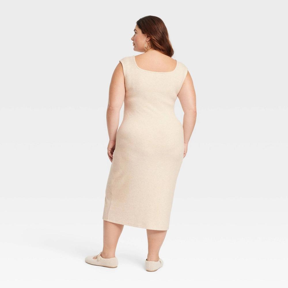 Womens Knit Midi Bodycon Dress - Universal Thread Heather Beige XXL Product Image