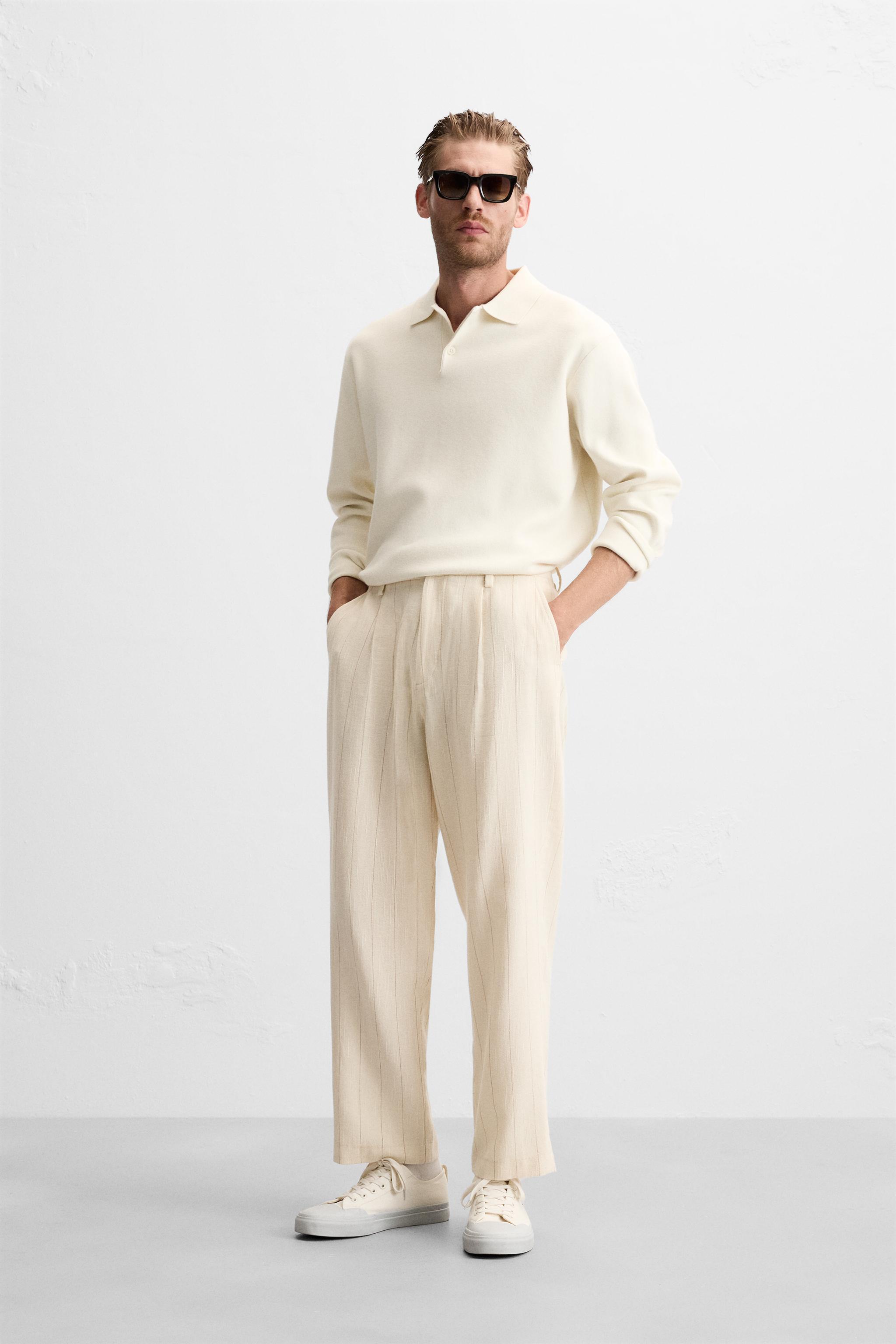 PLEATED STRIPED PANTS Product Image
