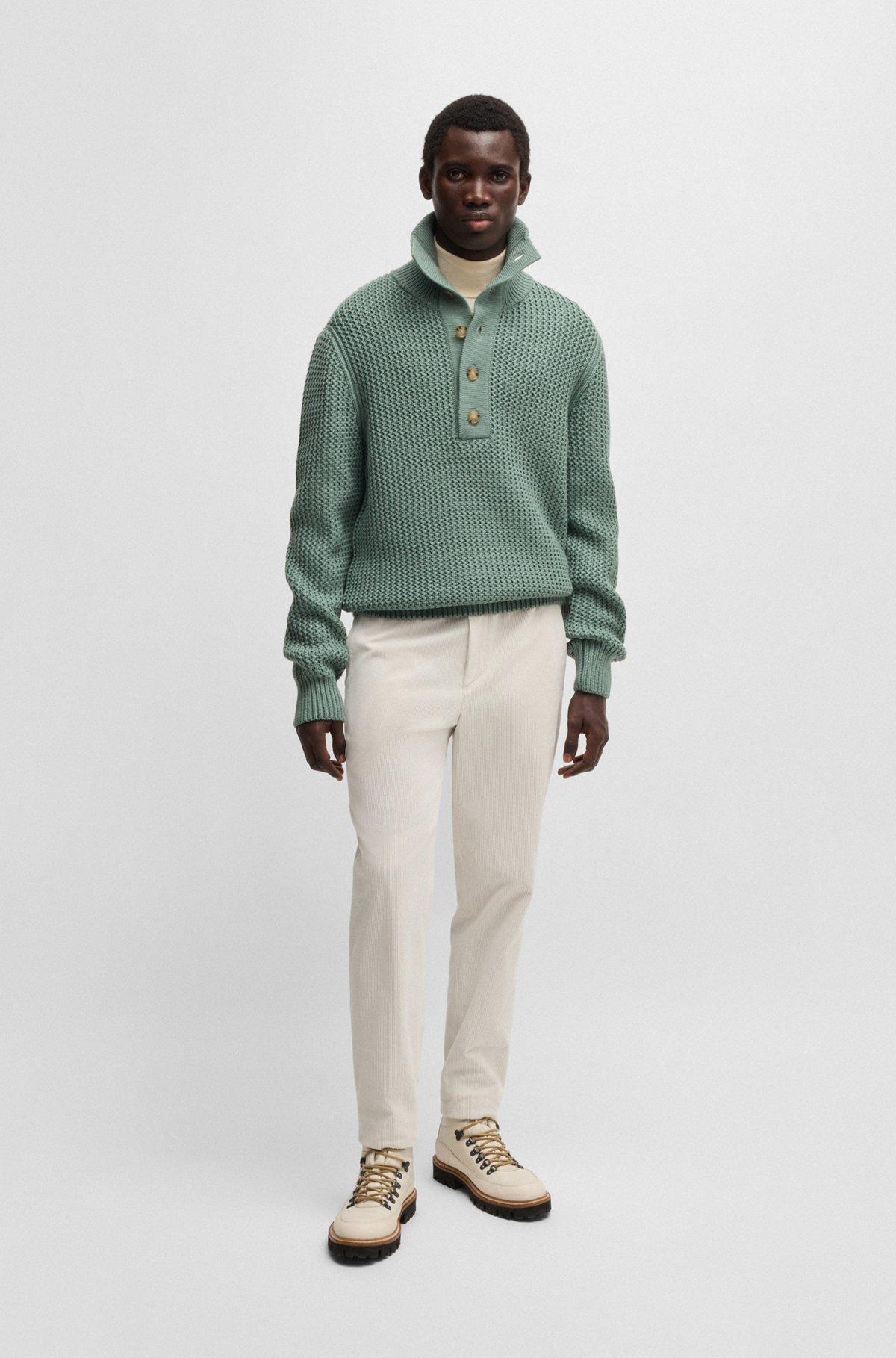 Wool regular-fit sweater with buttoned placket Product Image
