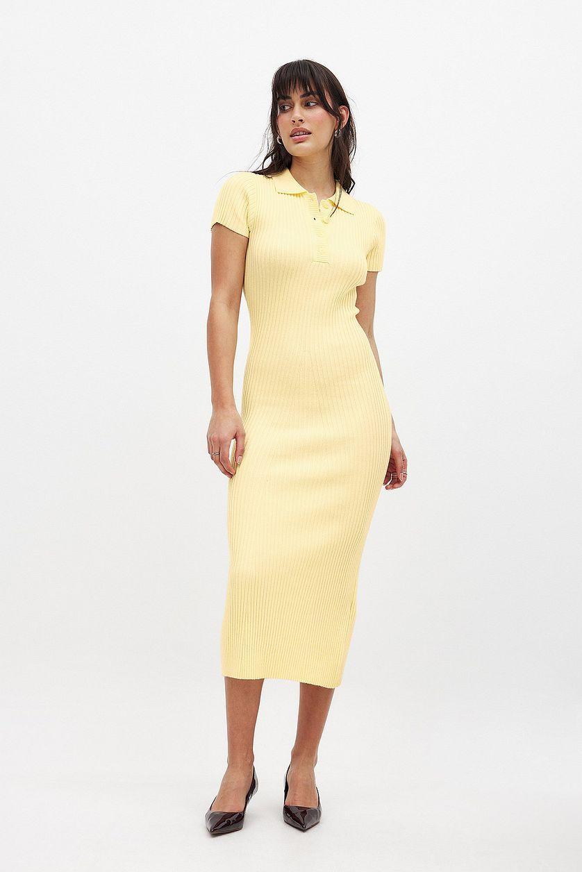 Knitted Short Sleeve Button Dress Product Image