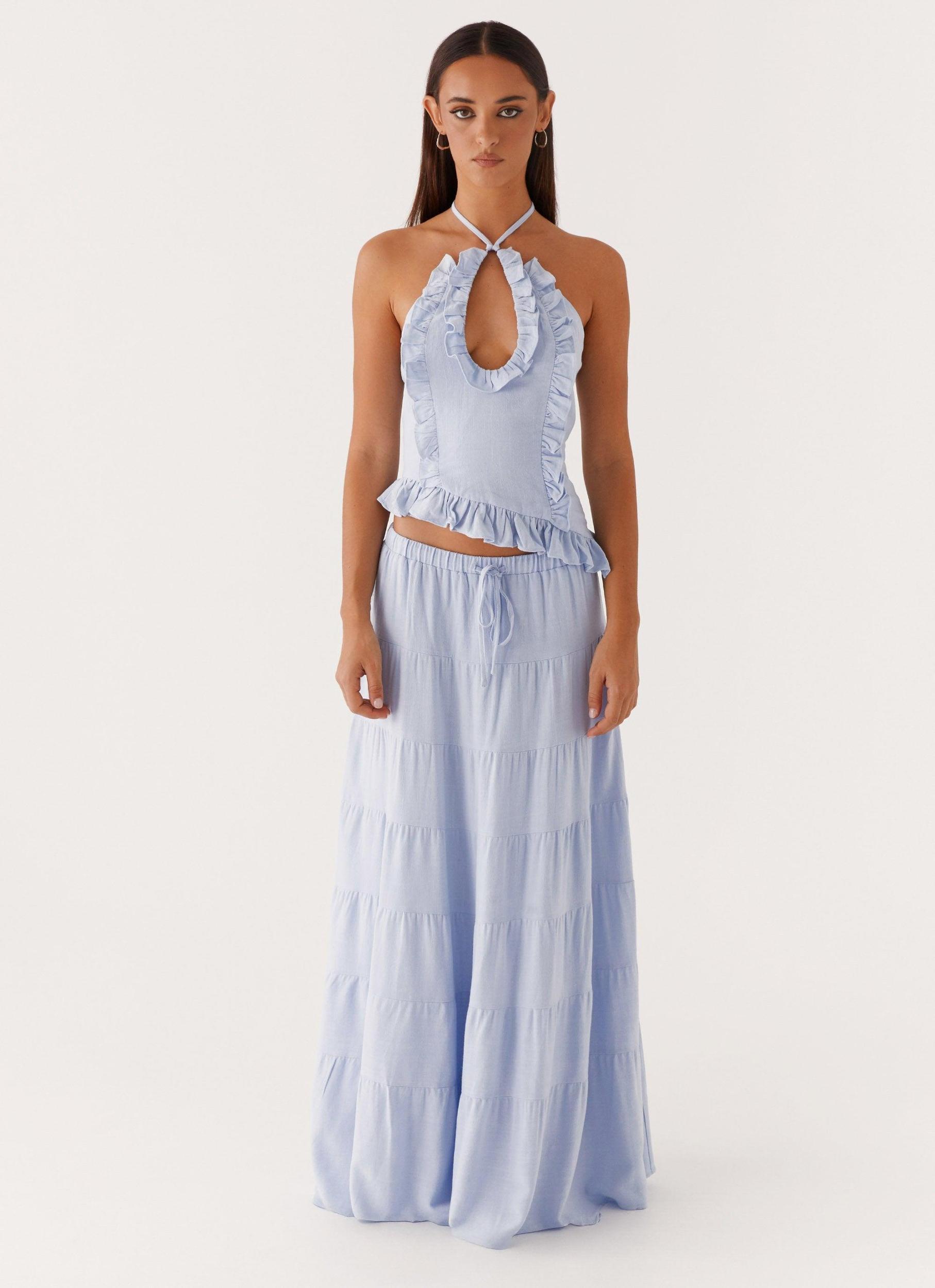 Mariella Linen Top - Blue Product Image