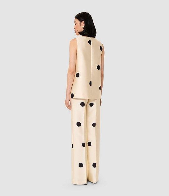 Tara Jarmon Duchess Satin Dotted Print Flat Front Straight Leg Pants Product Image