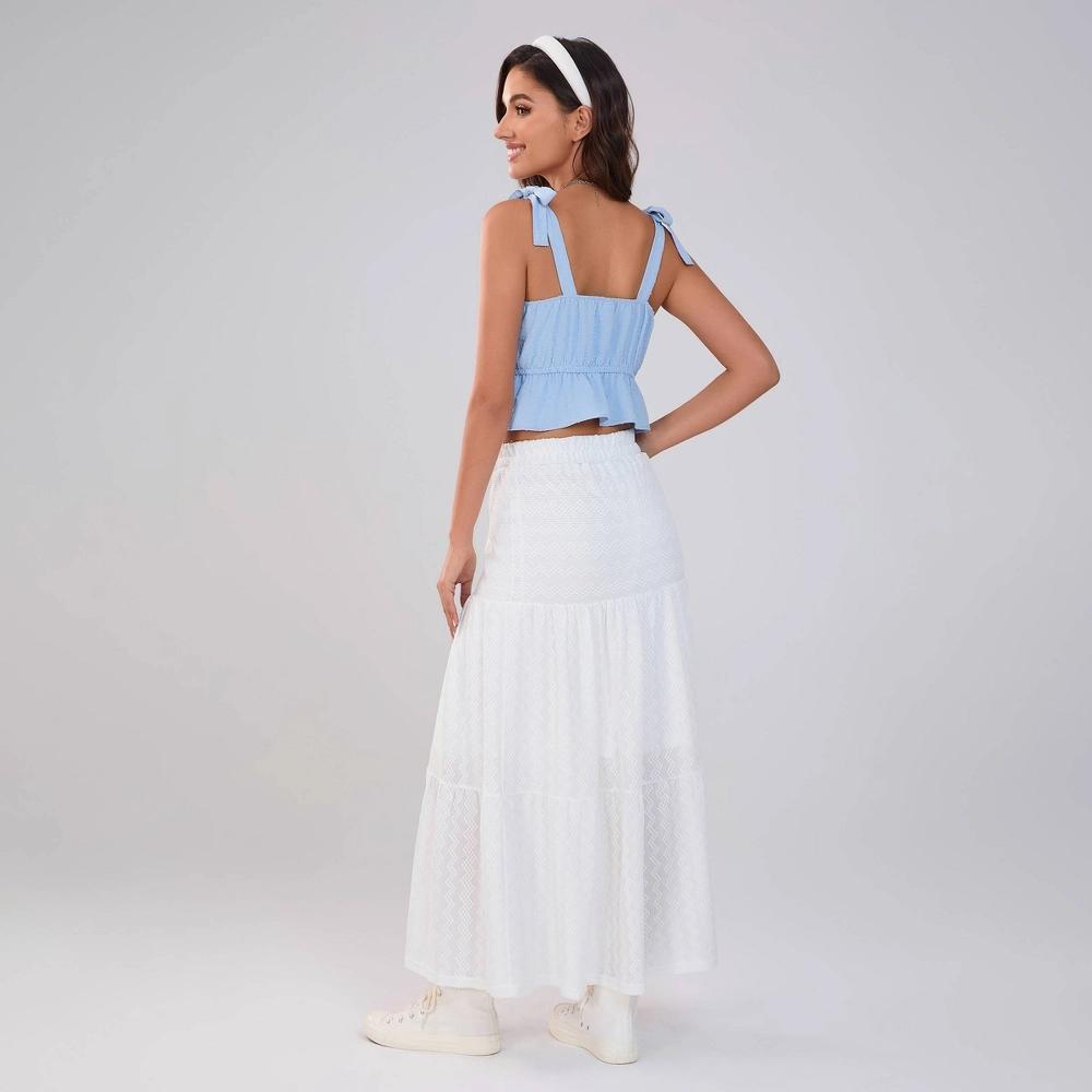 Women's Solid Elastic Waist Ruffle Hem Tiered Maxi Skirt - Wild Fable™ White L Product Image