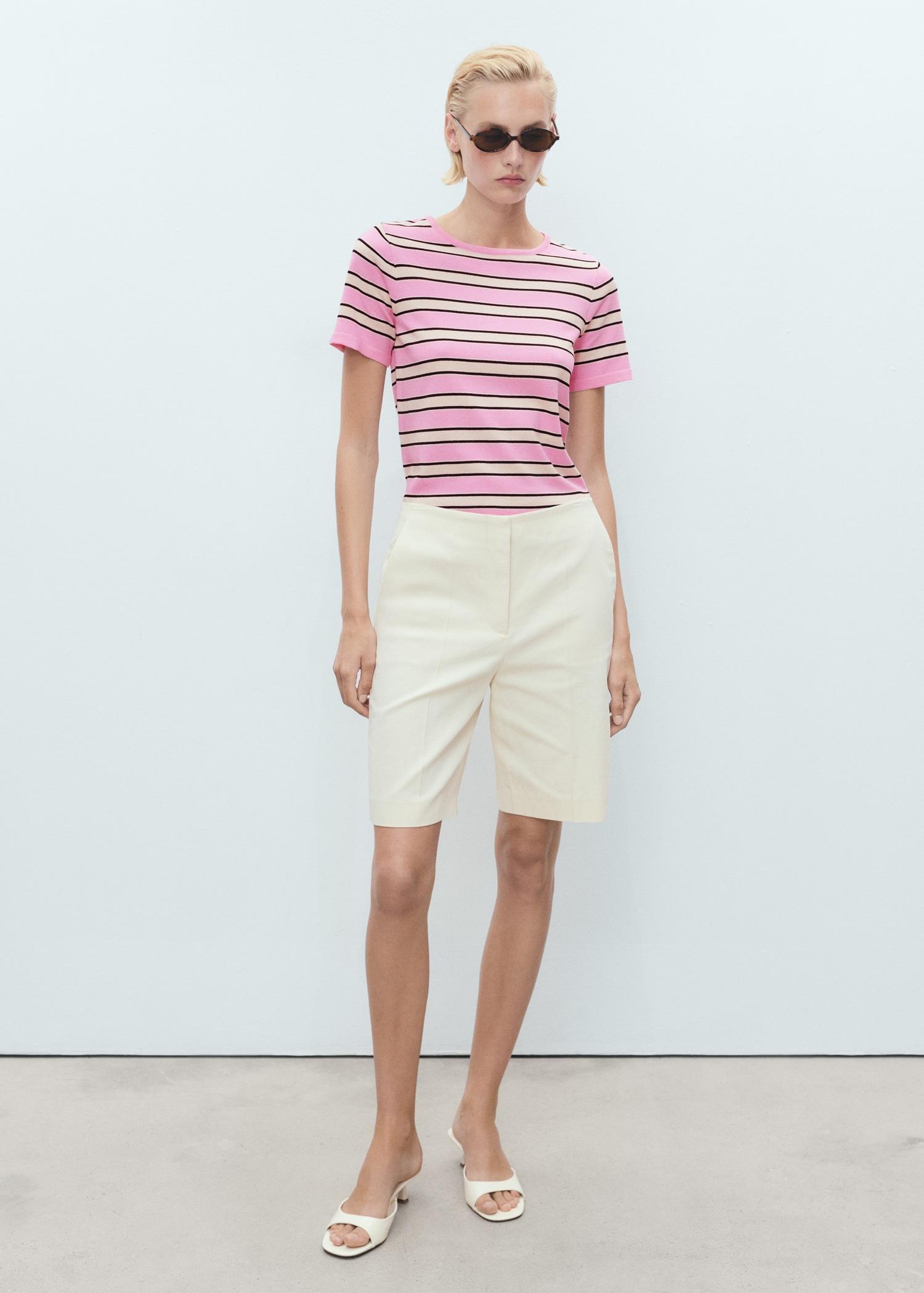 Short-sleeved sweater with combined stripes - Women | MANGO USA Product Image