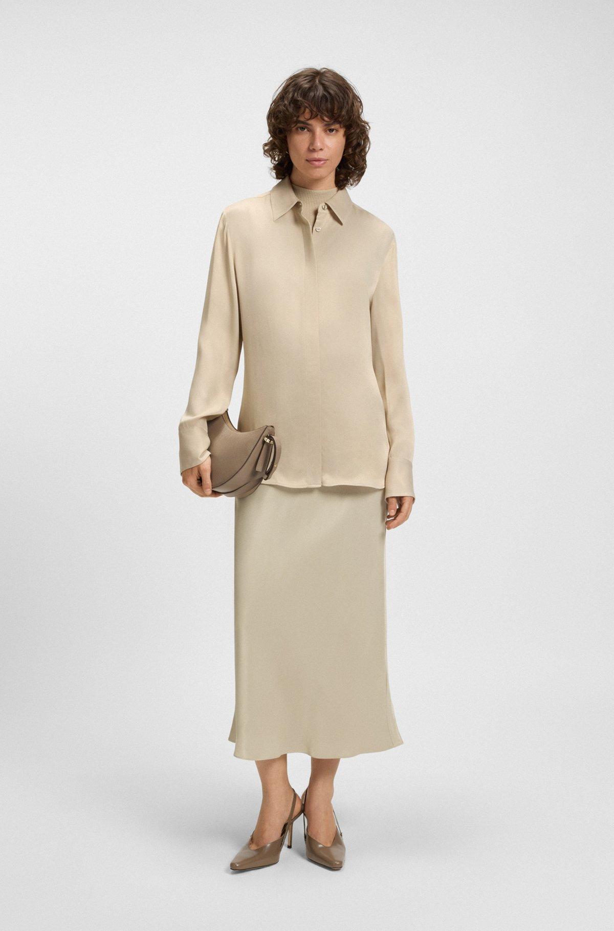 BOSS - Regular-fit maxi skirt in satin - Light Beige Product Image