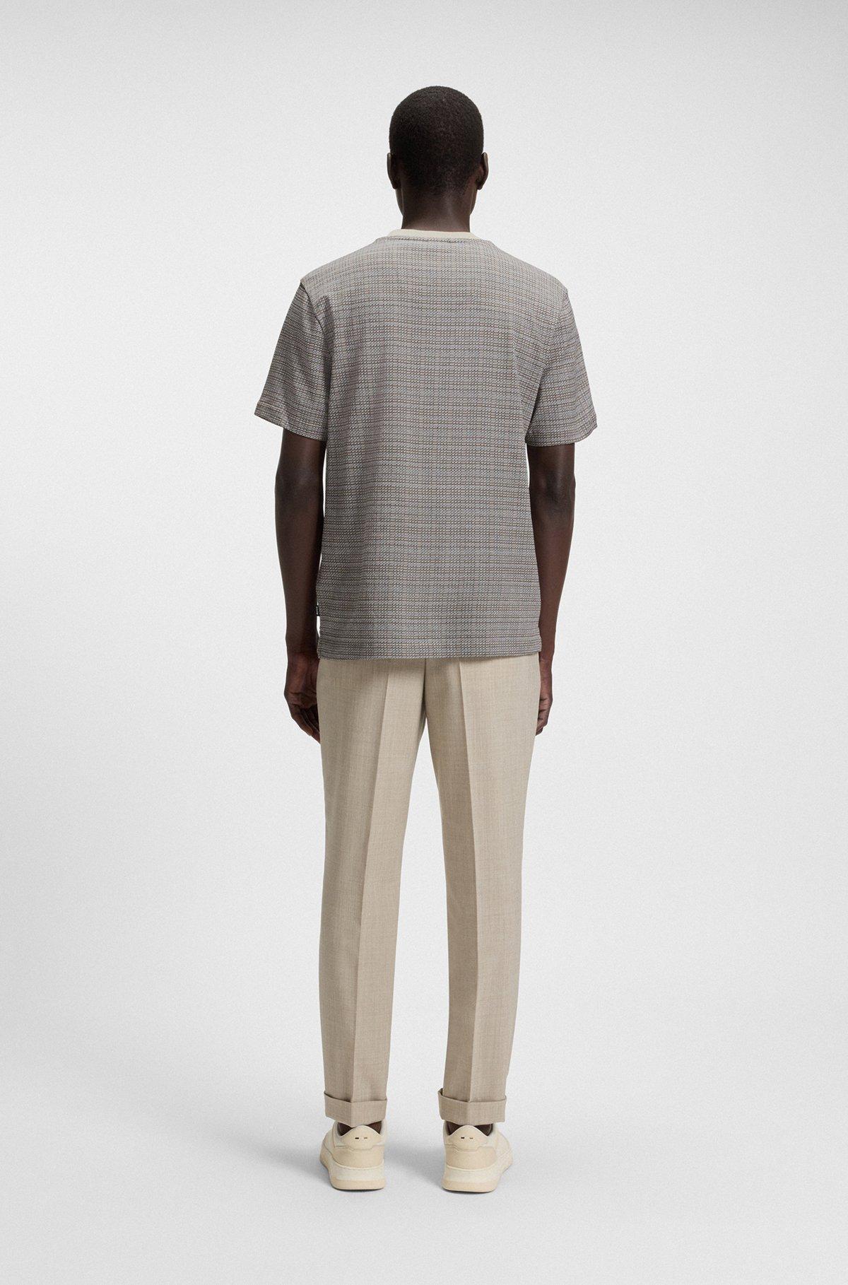BOSS - Mercerized-cotton T-shirt with grid pattern - White Product Image