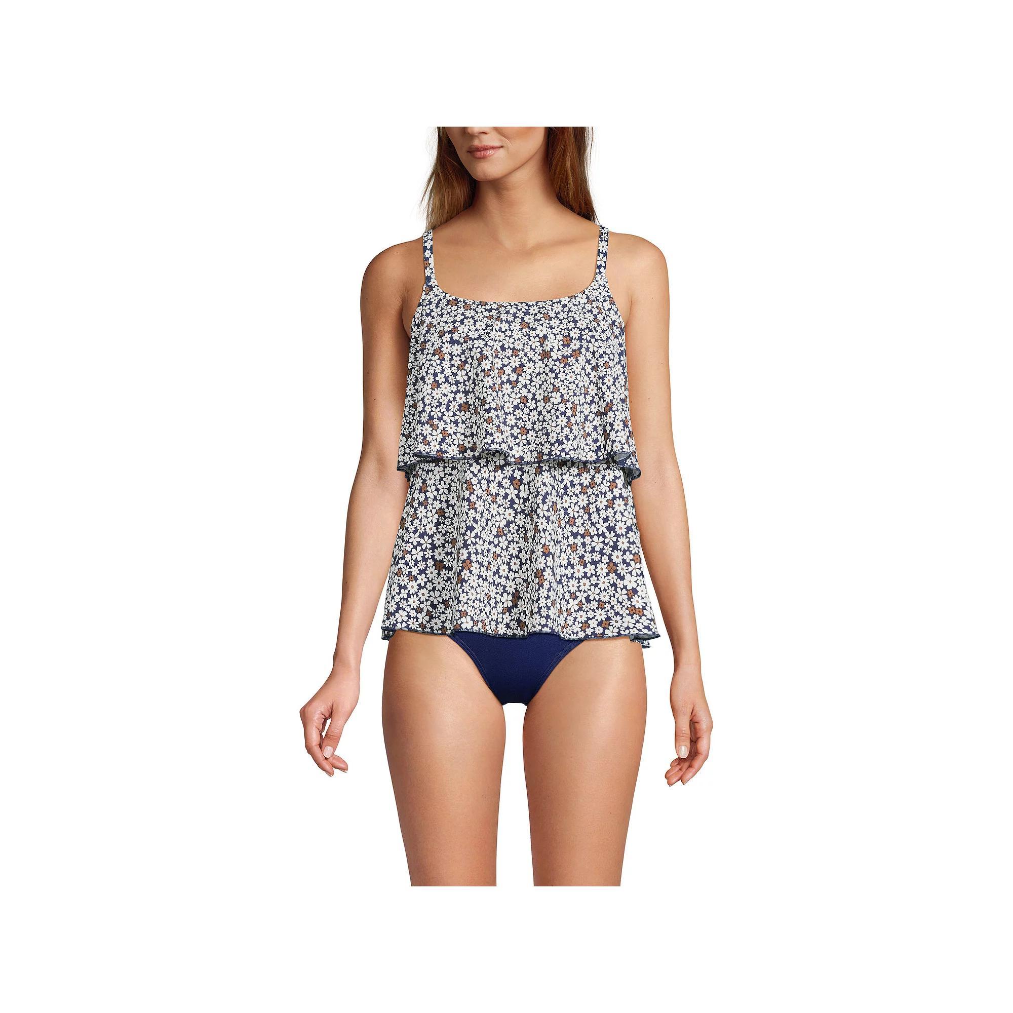 Women's Lands' End Chlorine Resistant Tiered Tankini Swimsuit Top, Size: XL, Blue Ditsy Floral Product Image