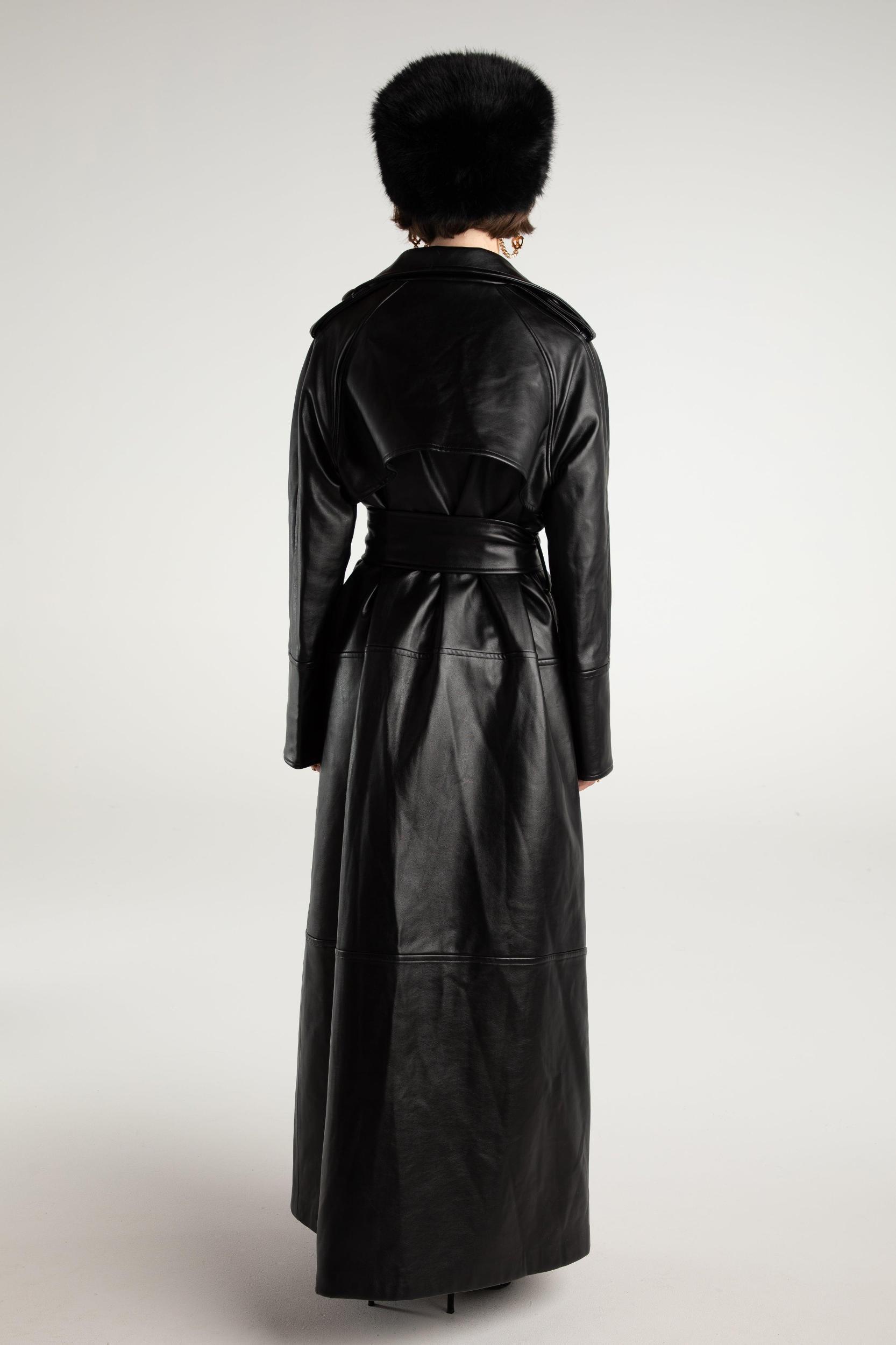 Cara Leather Trench Coat (Black) (Final Sale) Product Image