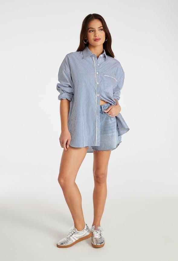 Poplin Oversized Men's Shirt With Piping Product Image