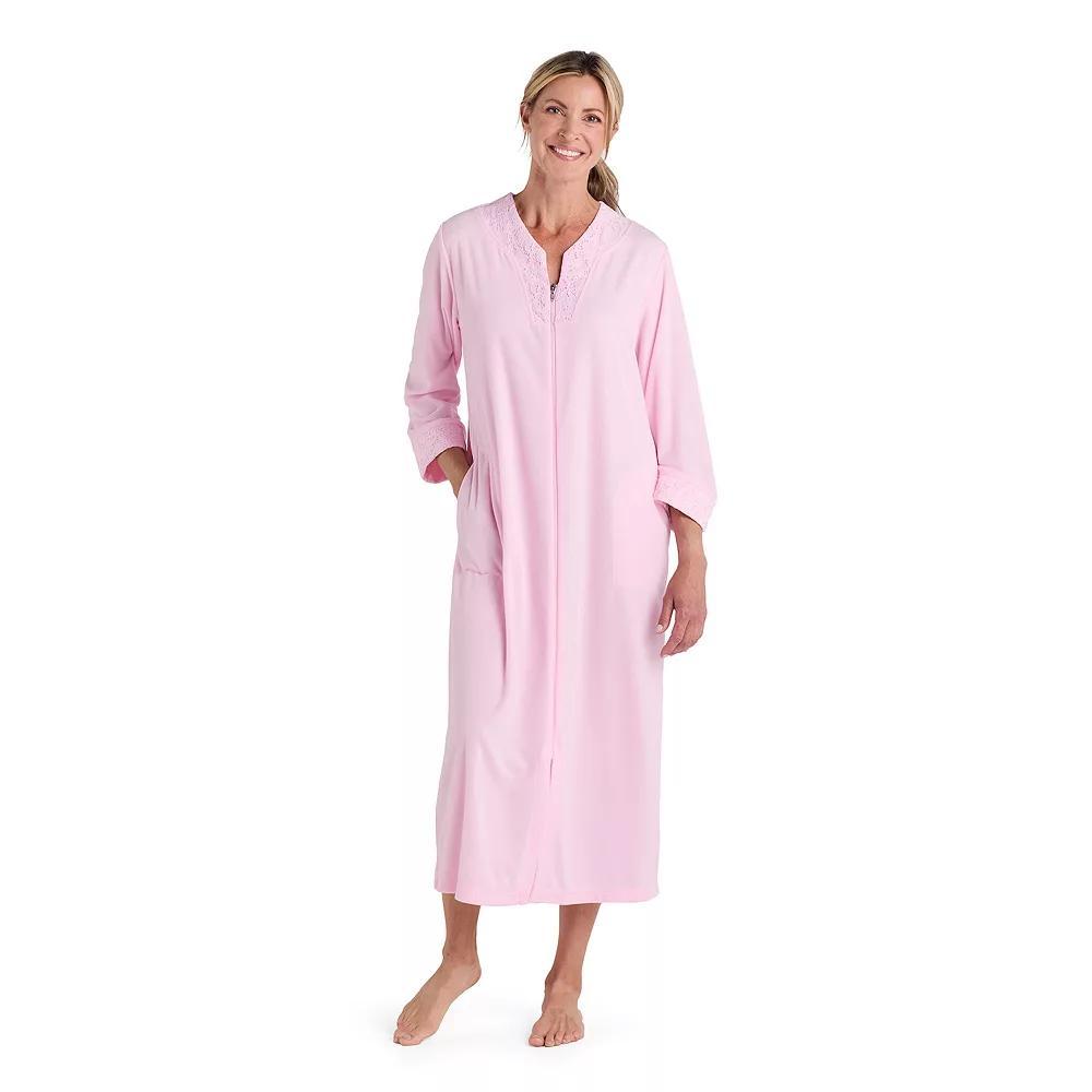 Women's Miss Elaine Essentials Terry Long Zip Robe, Size: Medium, Pink Product Image