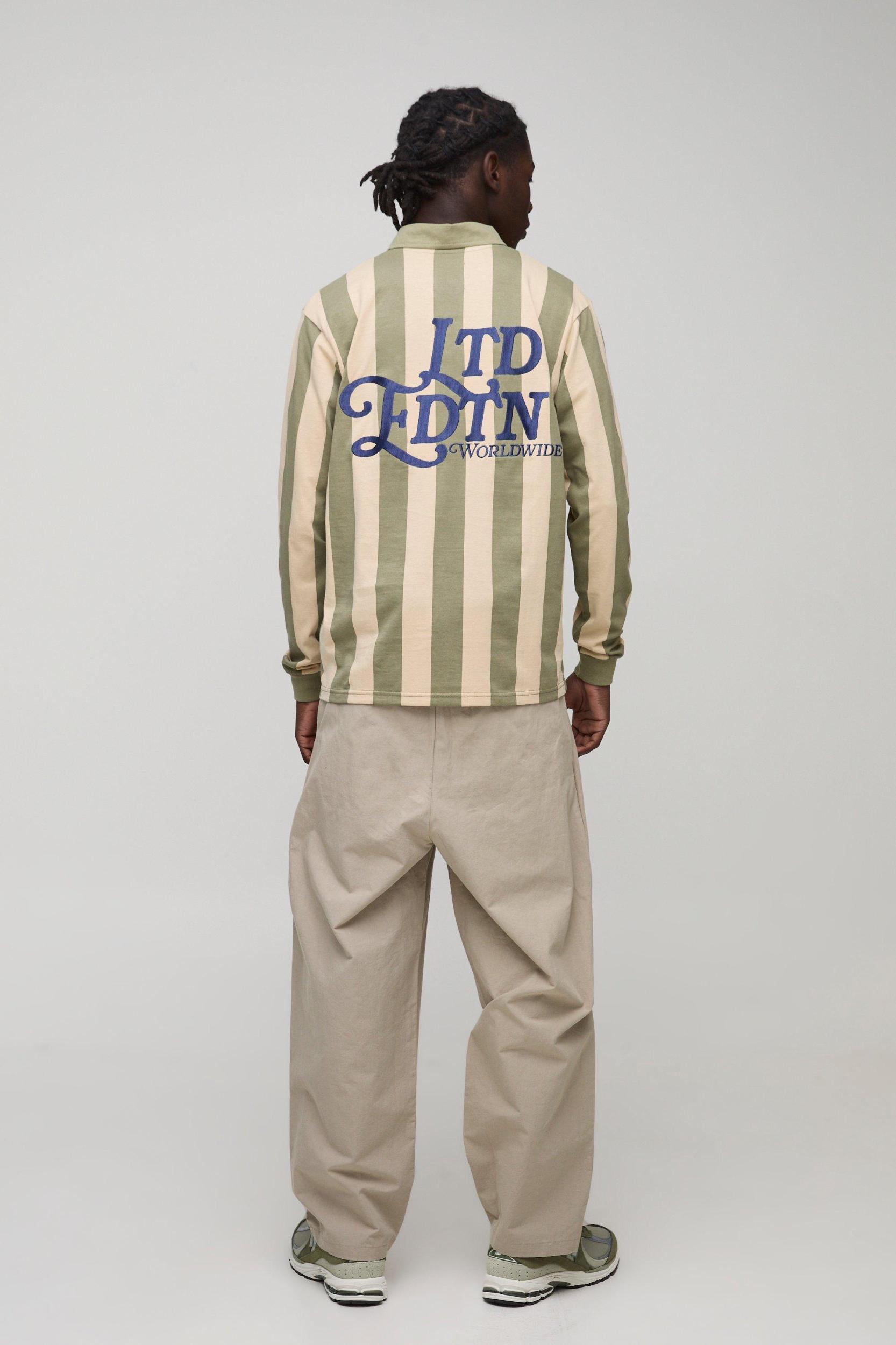 Regular Fit Long Sleeve LTD EDTN Embroidered Stripe Polo | boohooMAN USA Product Image