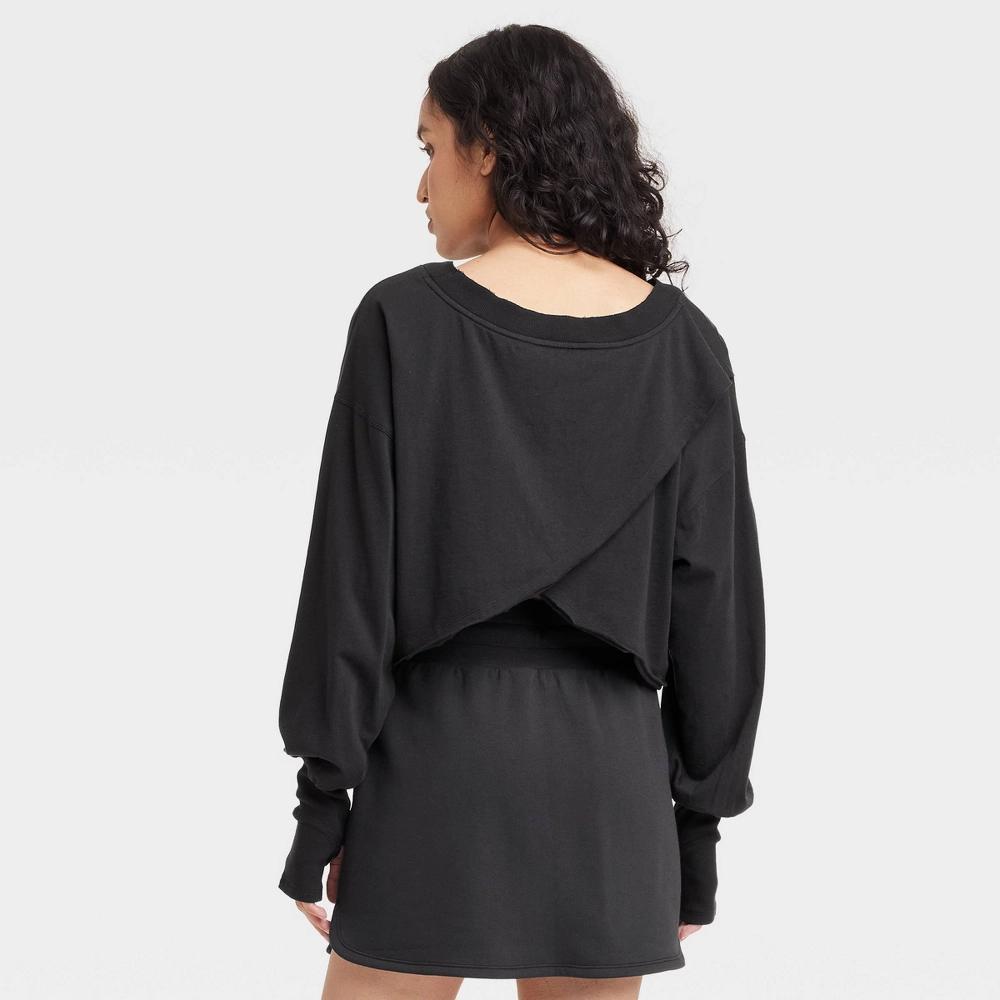 Womens Cross Back Long Sleeve Top - JoyLab Black XL Product Image