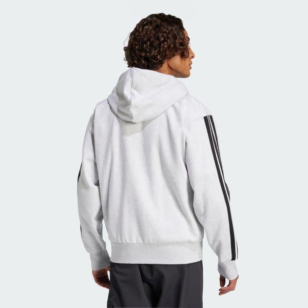 Men's adidas Essentials 3-Stripes Fleece Sportswear Zip Front Hoodie, Size: Medium, Medium Grey Grey Product Image