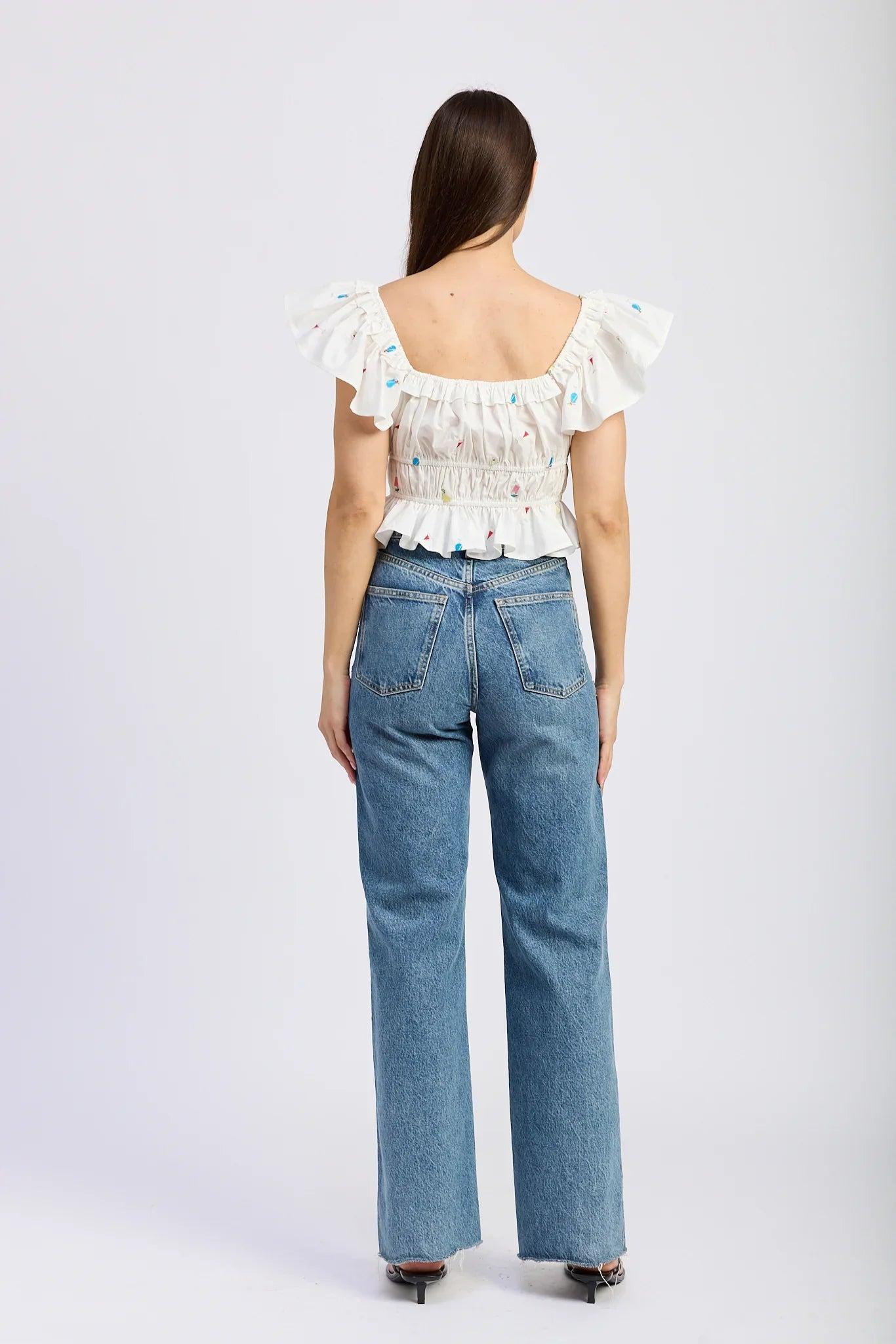Nellie Top | White Pink Product Image