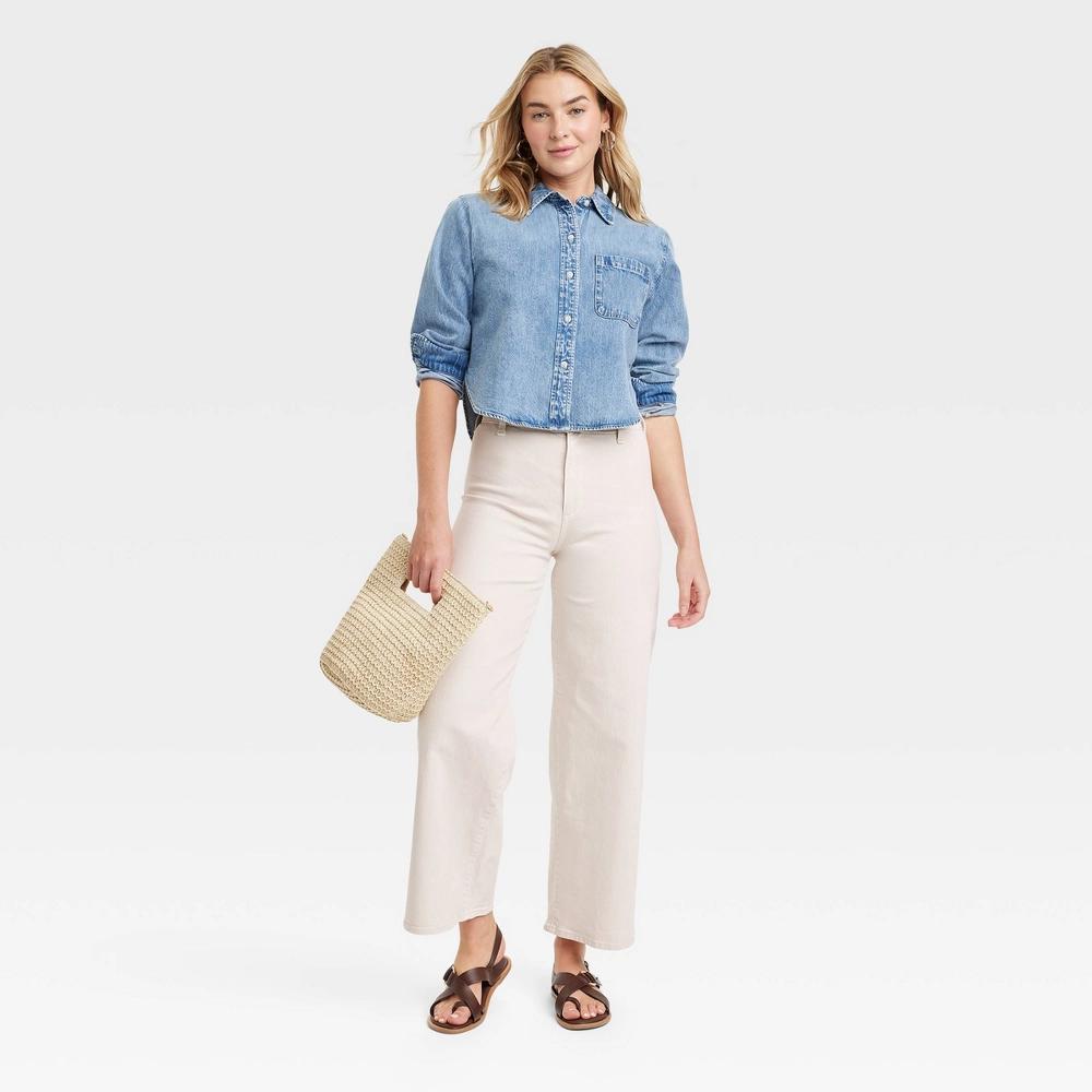Women's High-Rise Sailor Wide Leg Ankle Jeans - Universal Thread™ Beige 14: Cotton , Relaxed Fit, Back Pocket, Belt Loops Product Image