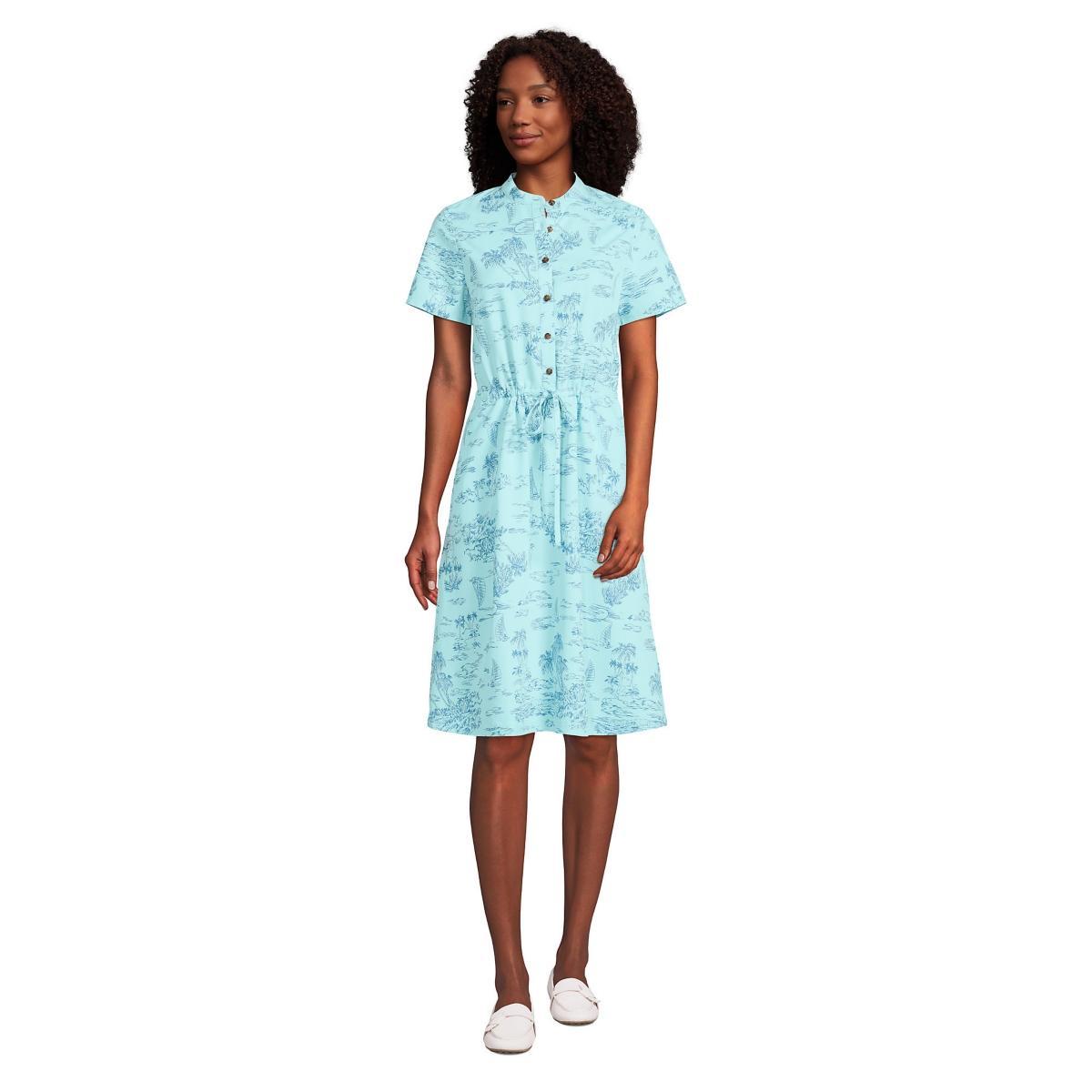 Women's Lands' End Button Front Shirtdress, Size: XL, Lily Medallion Tile Product Image