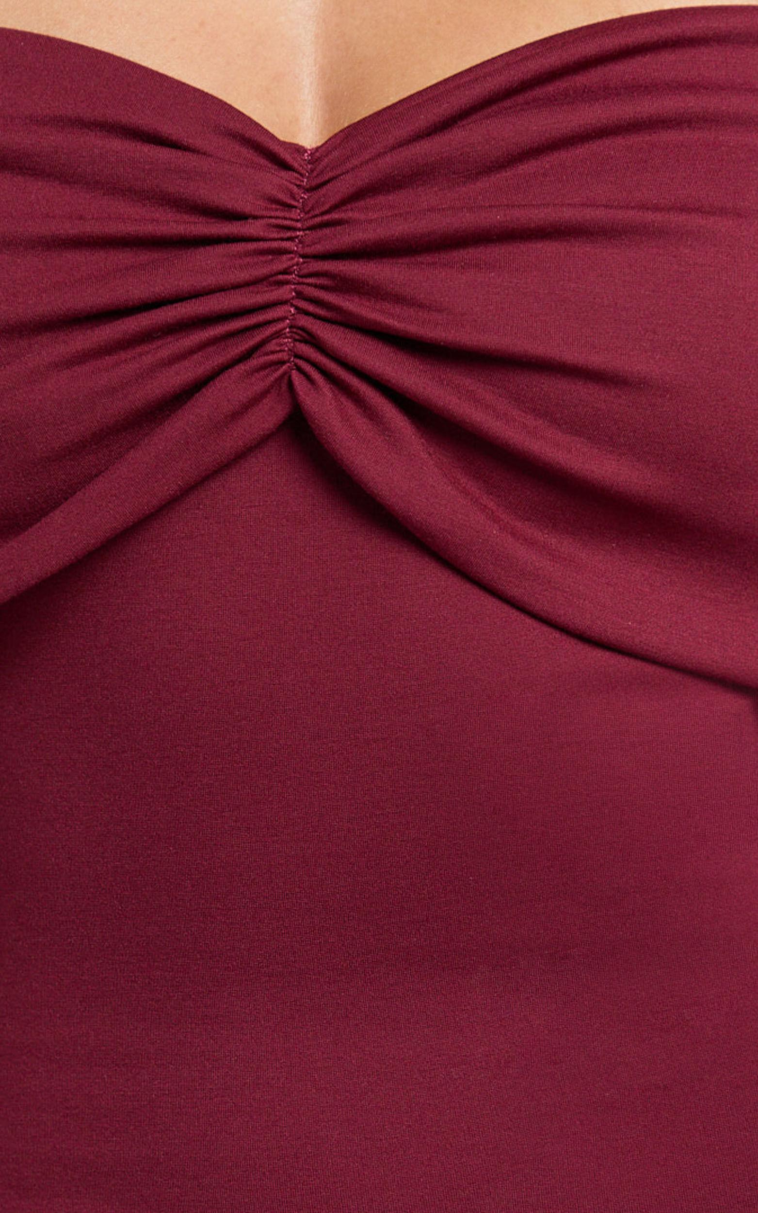 Rani Mini Dress - Off Shoulder Long Sleeve Bodycon Dress in Wine Product Image